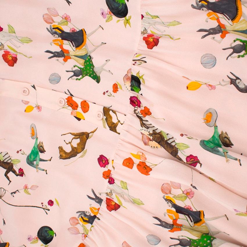 Vilshenko Long Sleeve Fairy Tale Print Tiered Blush Dress - Size US 6  For Sale 2