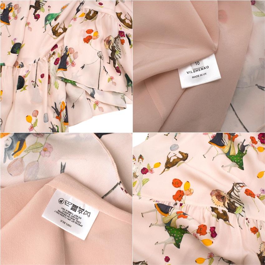 Vilshenko Long Sleeve Fairy Tale Print Tiered Blush Dress - Size US 6  For Sale 3