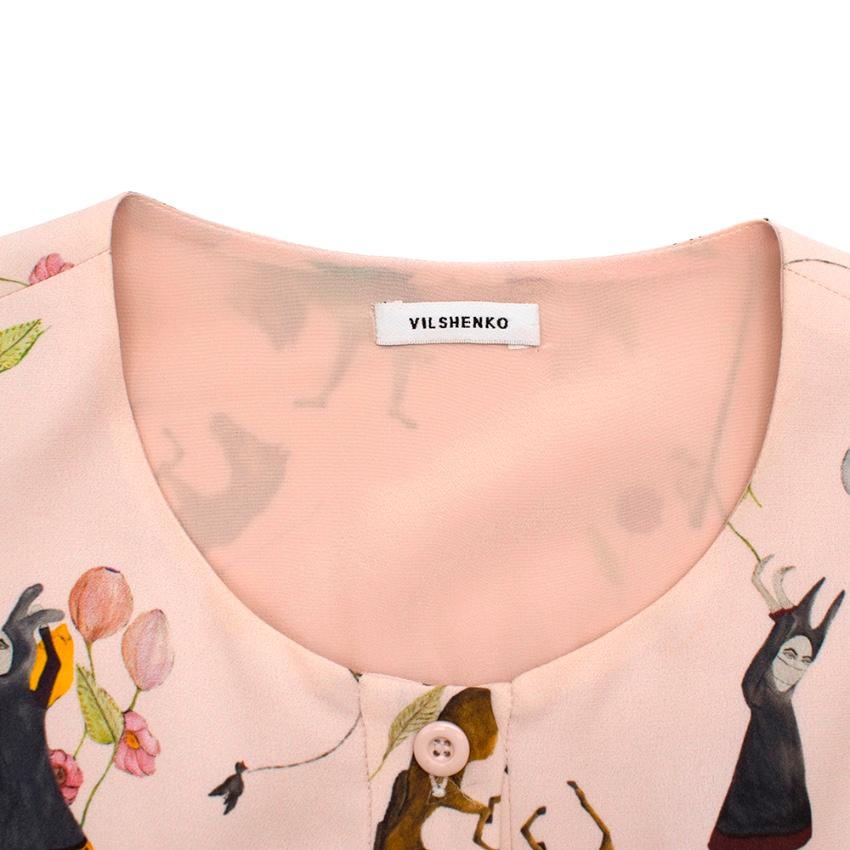 Vilshenko Long Sleeve Fairy Tale Print Tiered Blush Dress - Size US 6  In New Condition In London, GB