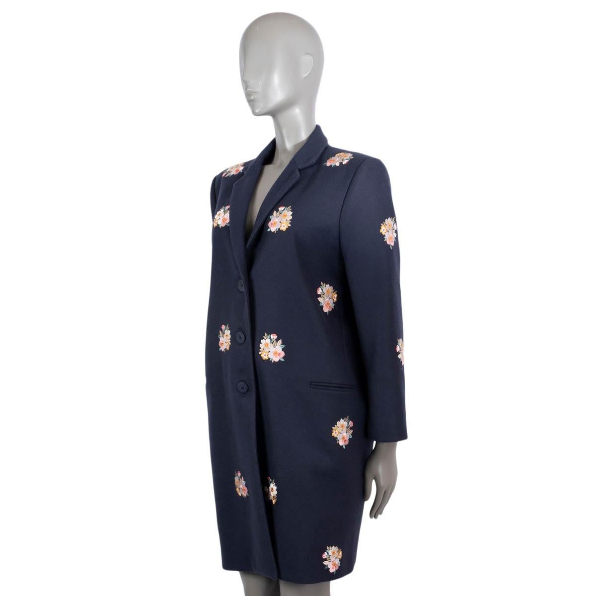 VILSHENKO navy blue wool FLORAL EMBROIDERED Coat Jacket 14 XL In Excellent Condition For Sale In Zürich, CH