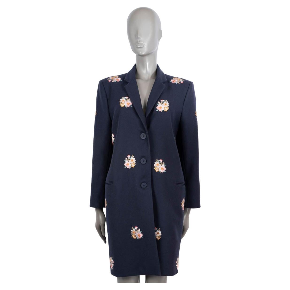 VILSHENKO navy blue wool FLORAL EMBROIDERED Coat Jacket 14 XL For Sale