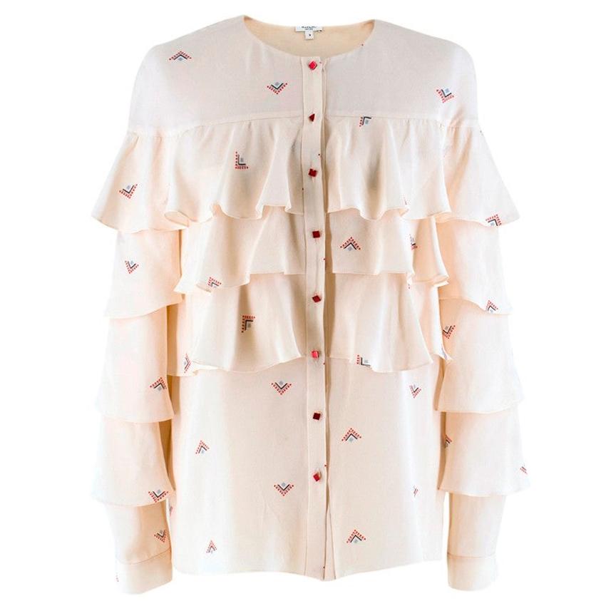 Vilshenko Pale Pink Printed Ruffle Blouse UK 8 For Sale