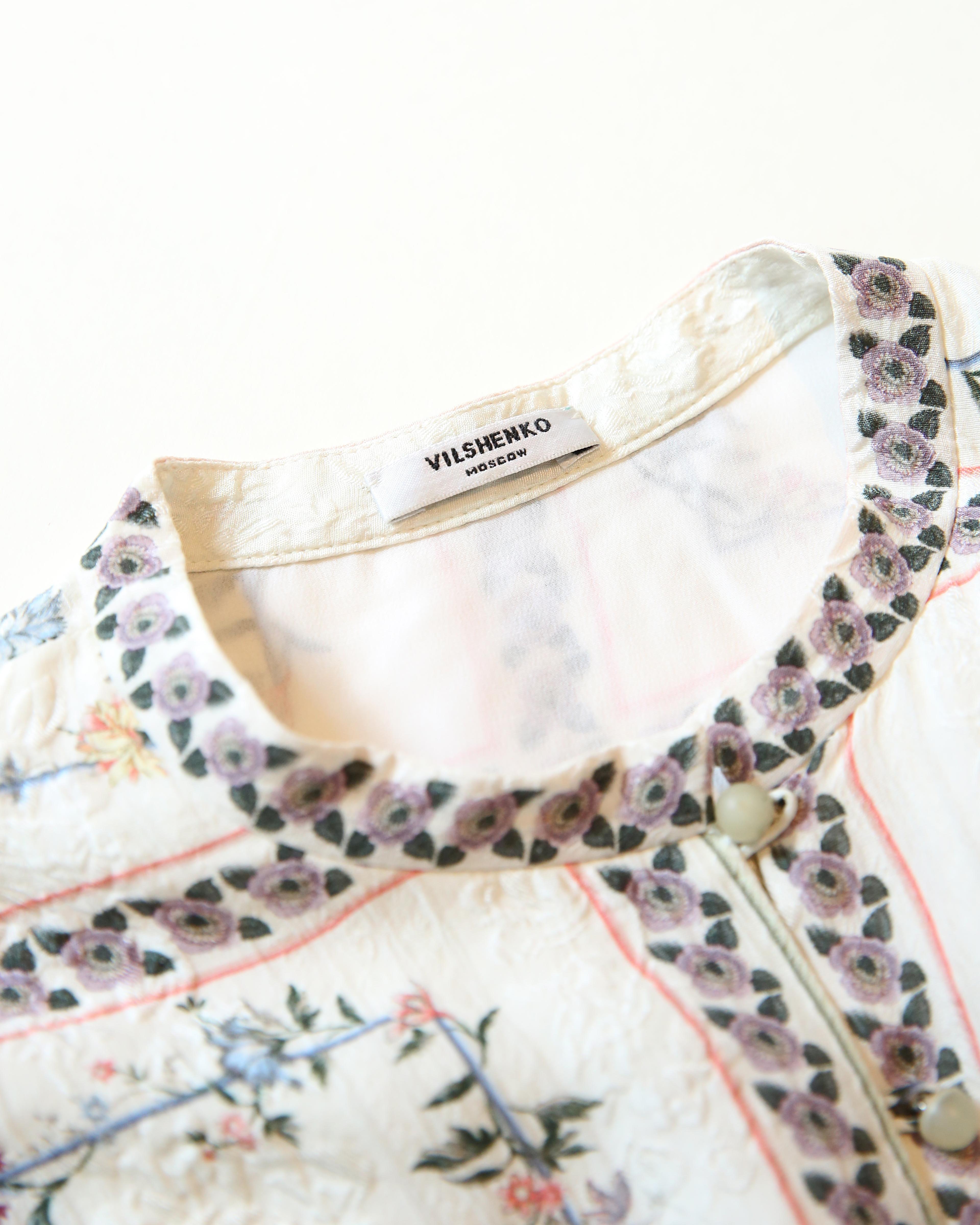 Vilshenko silk white blue pink floral printed jacquard mock neck slit maxi dress 9