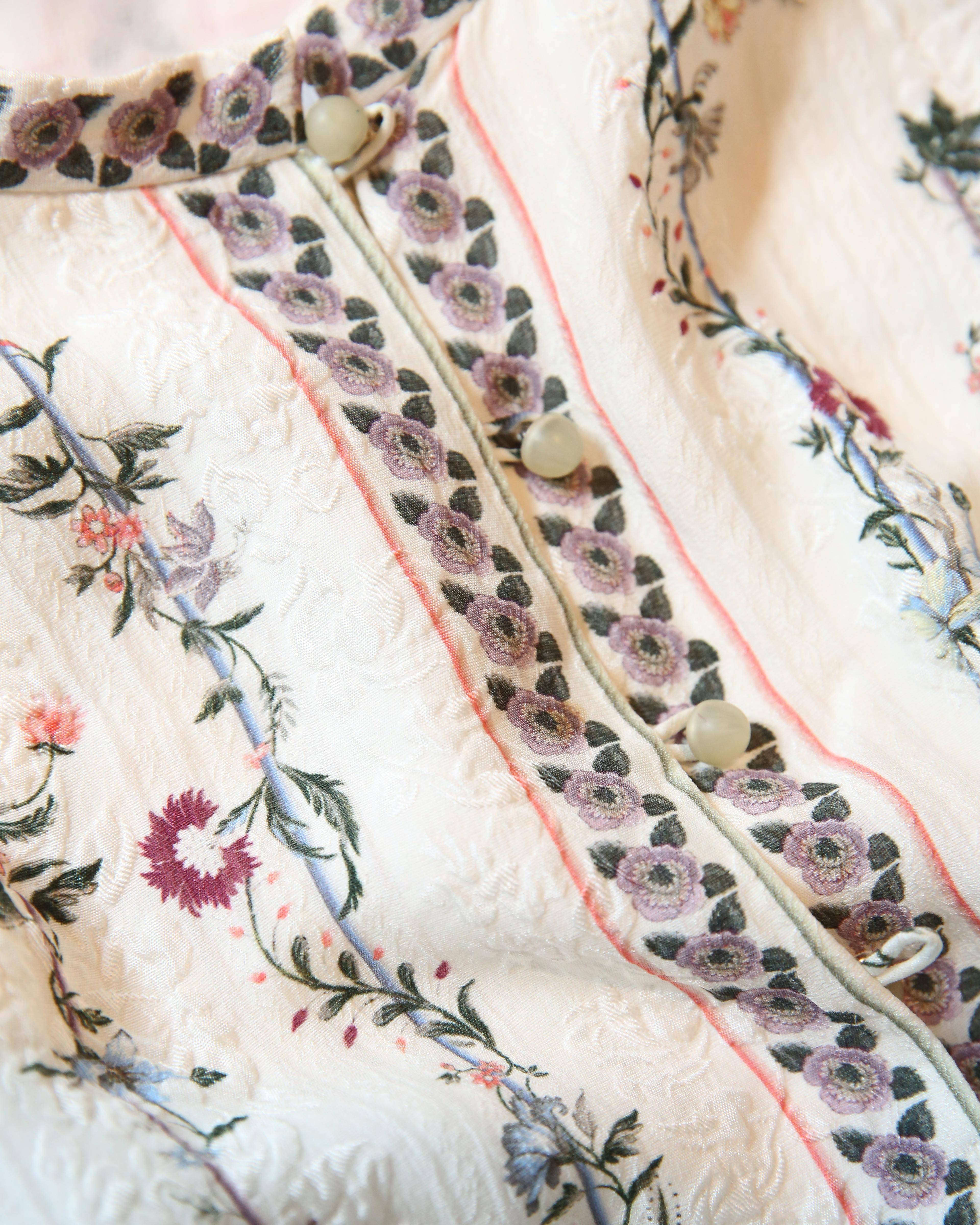 Vilshenko silk white blue pink floral printed jacquard mock neck slit maxi dress 10