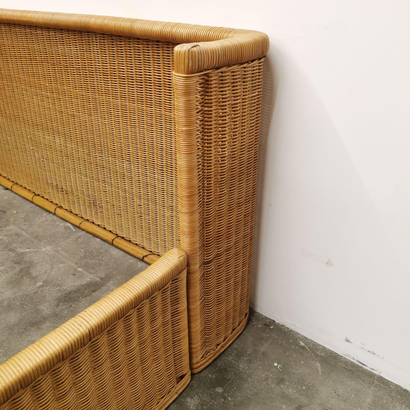 A wicker bed, a curious and unusual object, design by Adalberto Dal Lago. He has numerous publications on architecture, design, decoration to his credit; he edited the magazine 