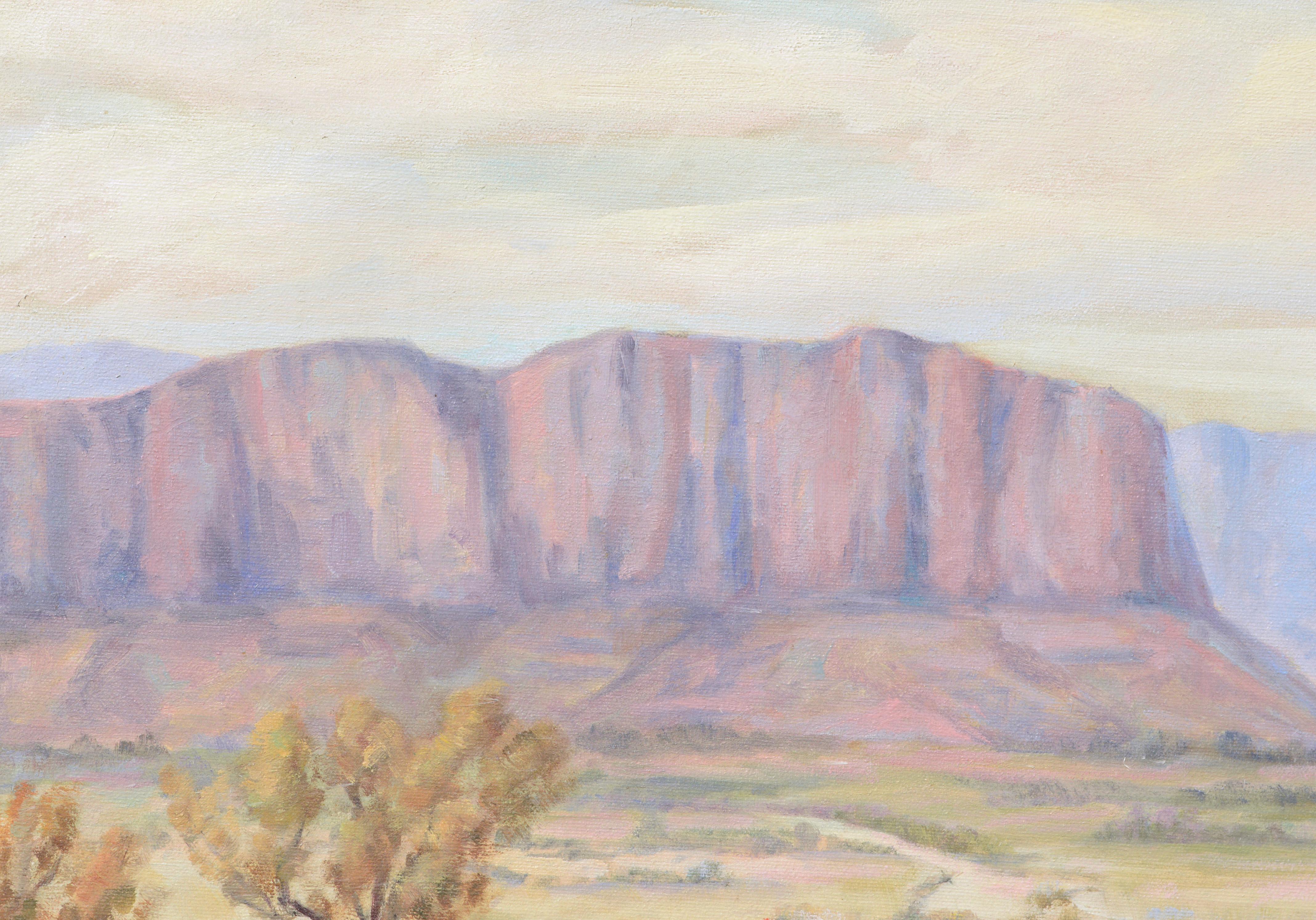 Wüsten Mesa Landschaft mit Kakteen aus der Mitte des Jahrhunderts in Öl auf Leinwand (Amerikanische Moderne), Painting, von Vina McPheeters
