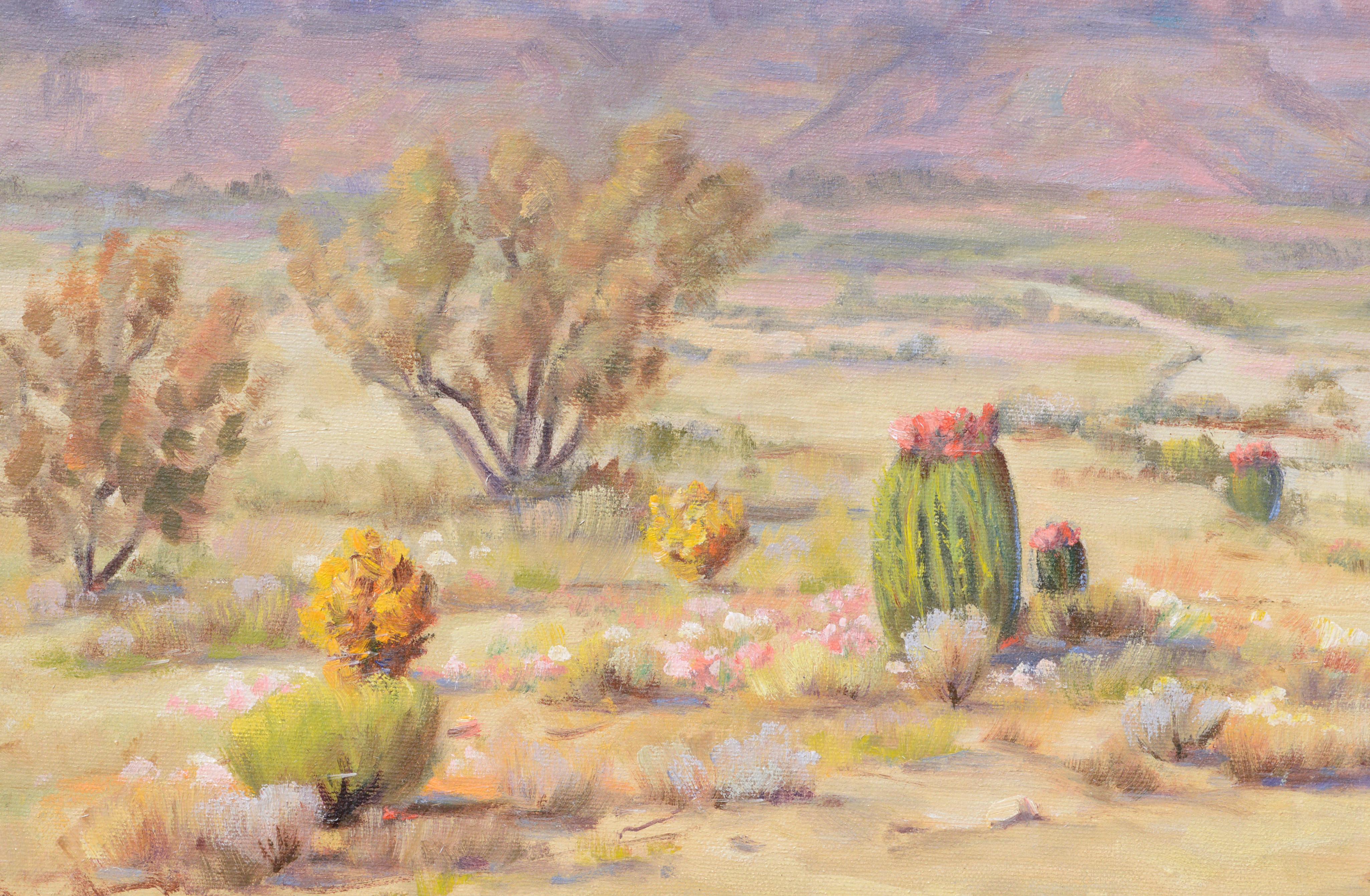 Wüsten Mesa Landschaft mit Kakteen aus der Mitte des Jahrhunderts in Öl auf Leinwand

Bunte Wüstenlandschaft aus der Mitte des Jahrhunderts mit schönen Kakteen von Vina McPheeters (Amerikanerin, 1892-1964). Im Vordergrund sind bunte Kakteen mit