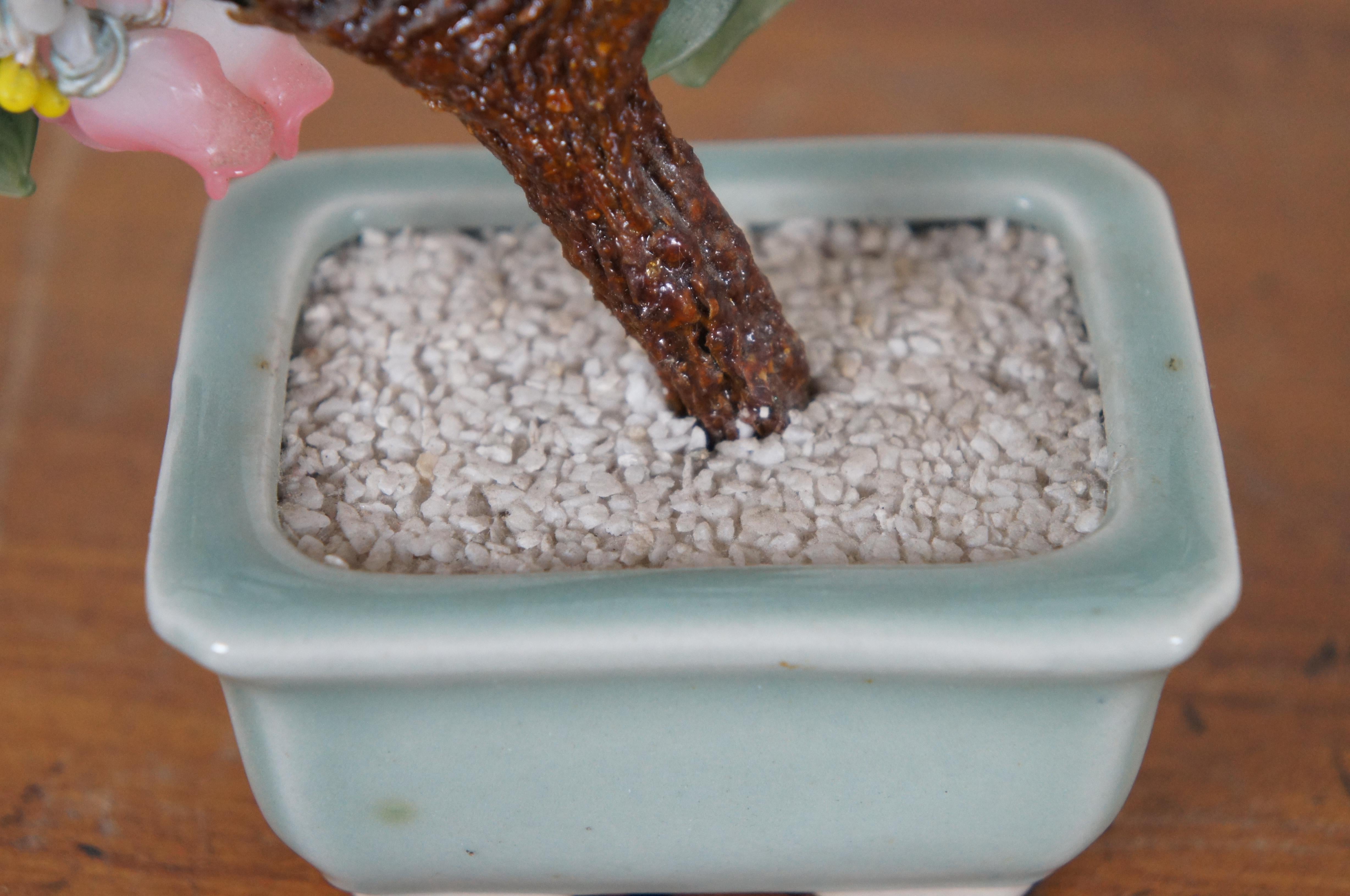 Vinage Chinesischer geschnitzter Quarz Jade Sakura Kirschblütenbaum Bonsai Blumenbaum 8