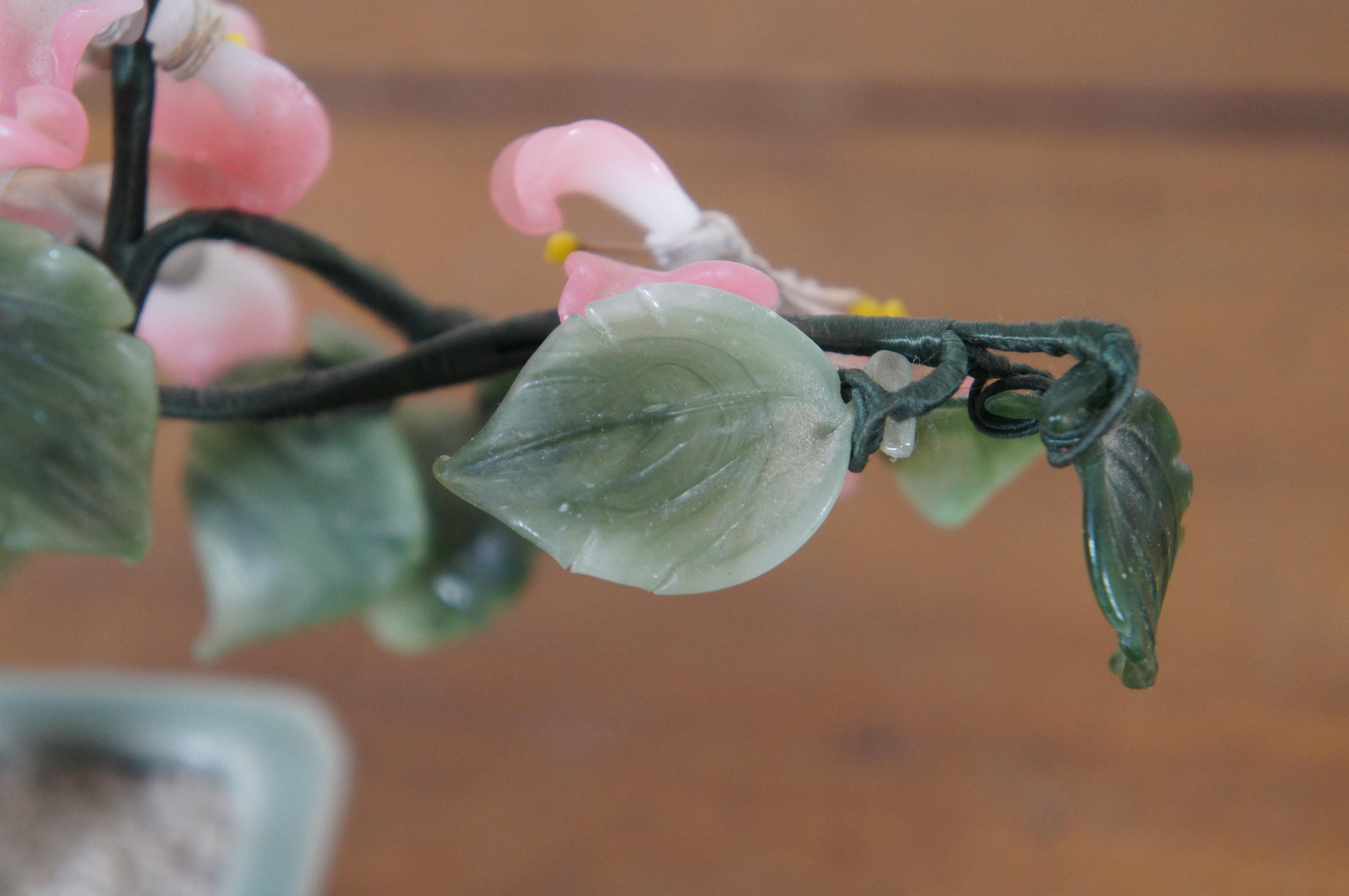 Vinage Chinesischer geschnitzter Quarz Jade Sakura Kirschblütenbaum Bonsai Blumenbaum 8