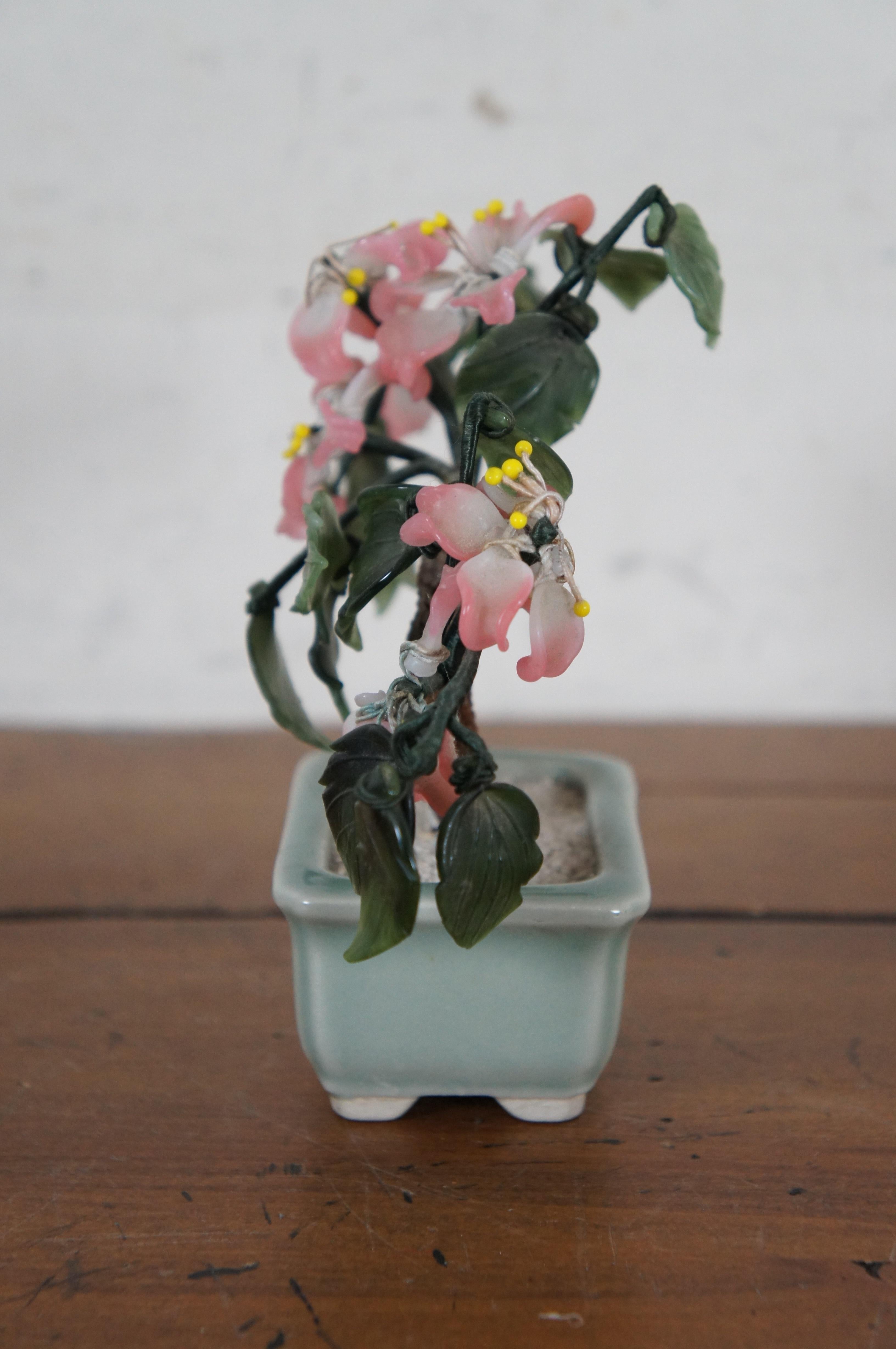 Vinage Chinesischer geschnitzter Quarz Jade Sakura Kirschblütenbaum Bonsai Blumenbaum 8