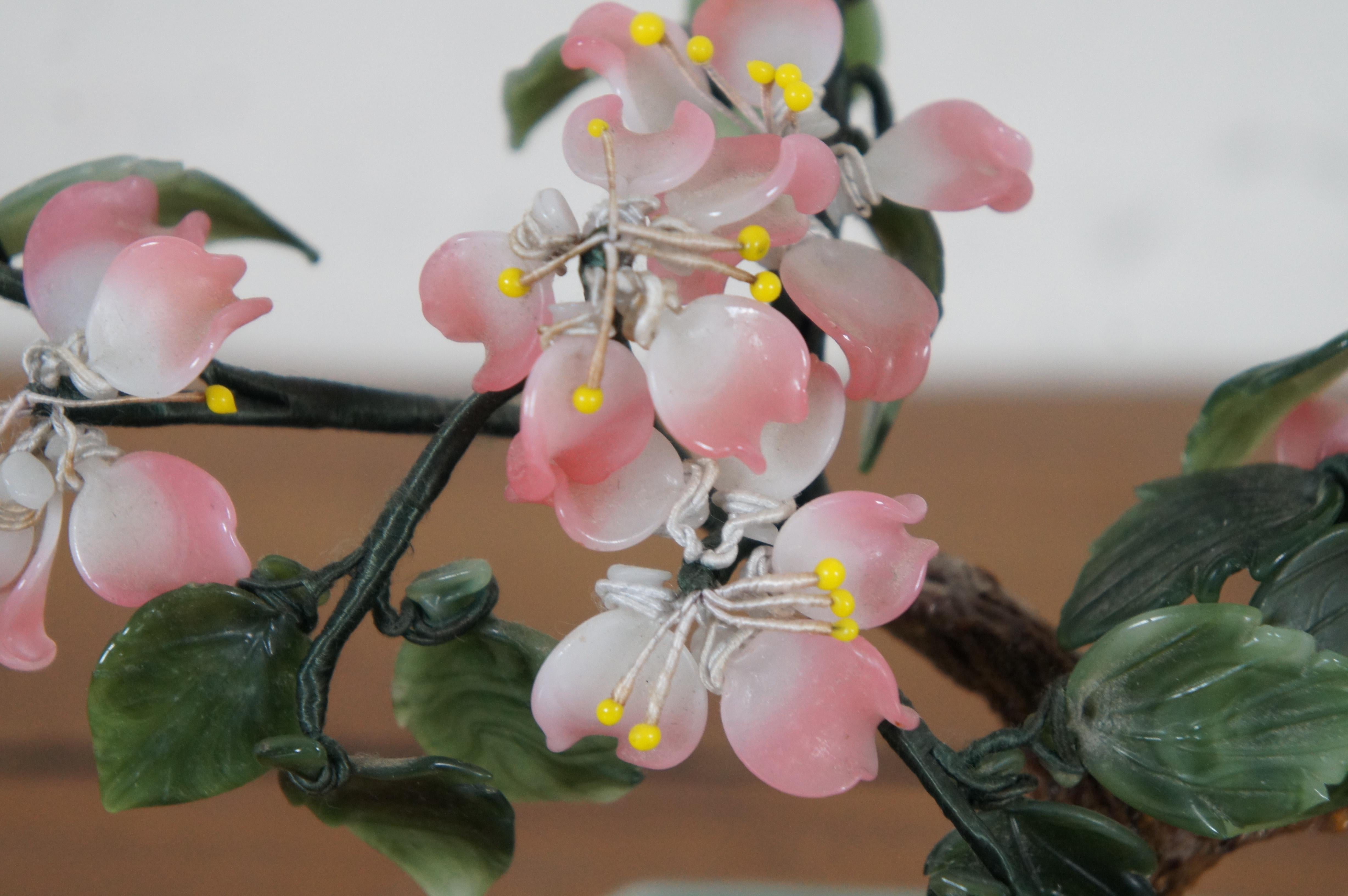 Vinage Chinesischer geschnitzter Quarz Jade Sakura Kirschblütenbaum Bonsai Blumenbaum 8
