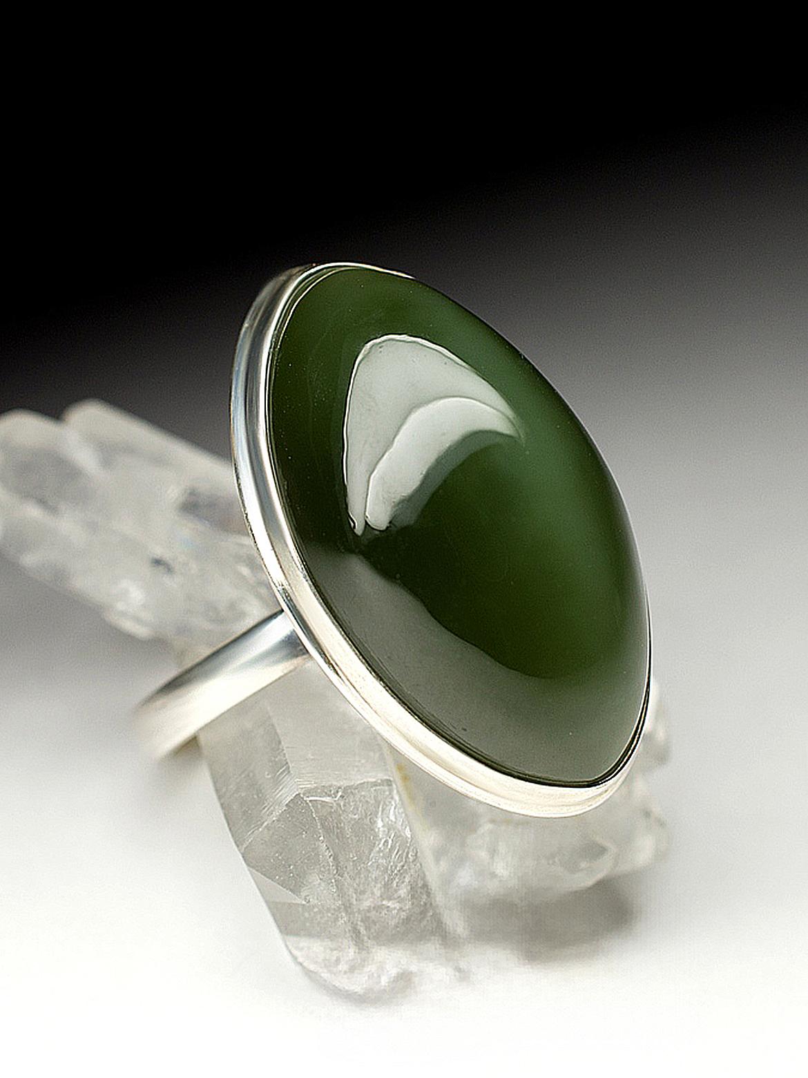 Oval Cut Vinage Jade Ring silver Cat's Eye Chatoyant Effect