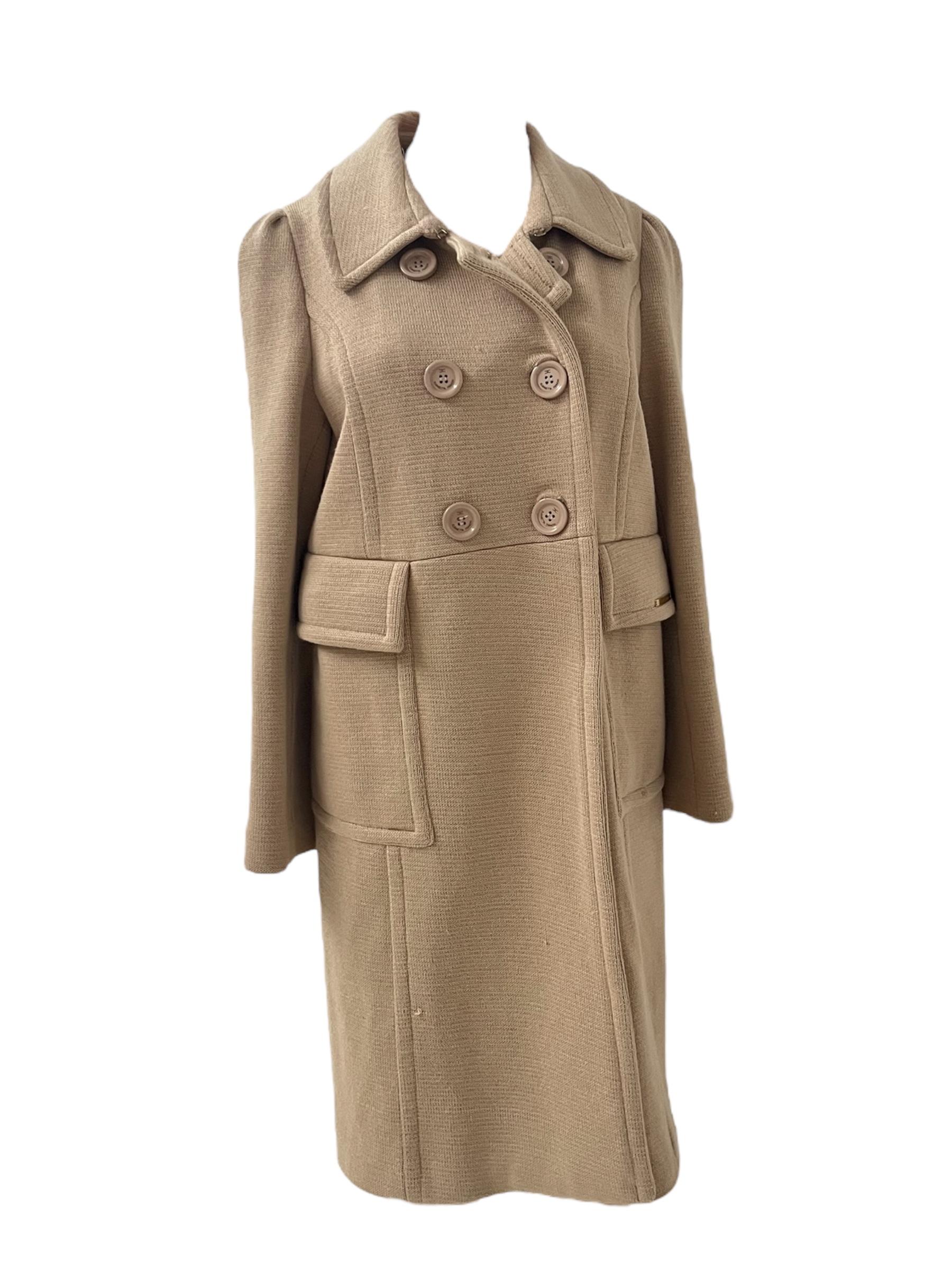 Vinatage Elisabetta Franchi Beige Virgin Wool Double-Breasted Coat en vente 8