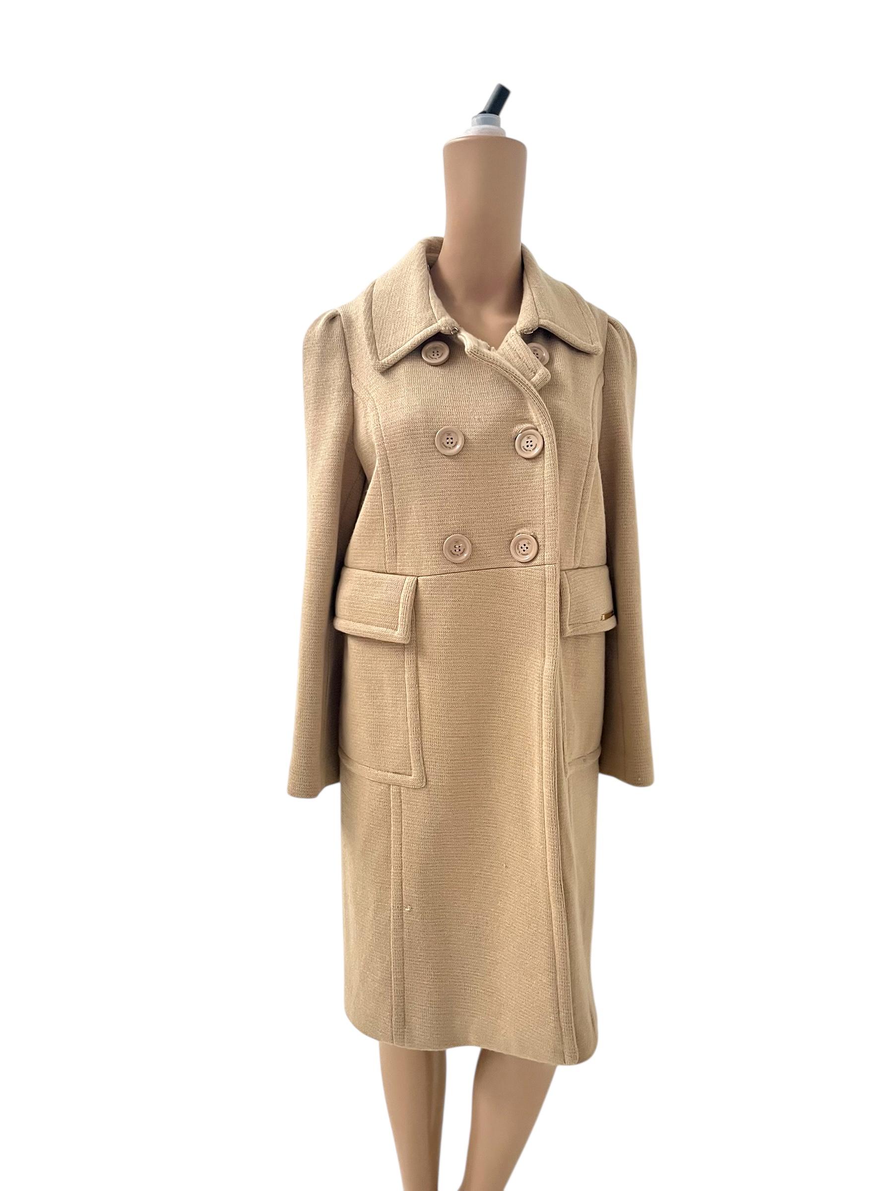 Vinatage Elisabetta Franchi Beige Virgin Wool Double-Breasted Coat en vente 9