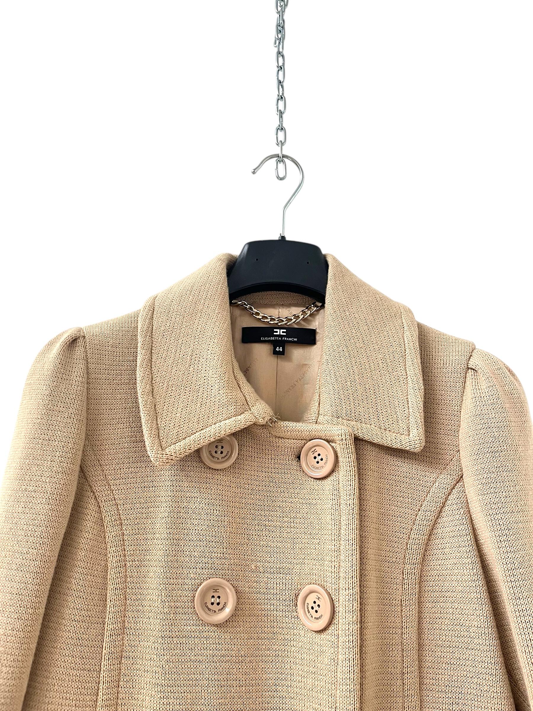 Vinatage Elisabetta Franchi Beige Virgin Wool Double-Breasted Coat en vente 12