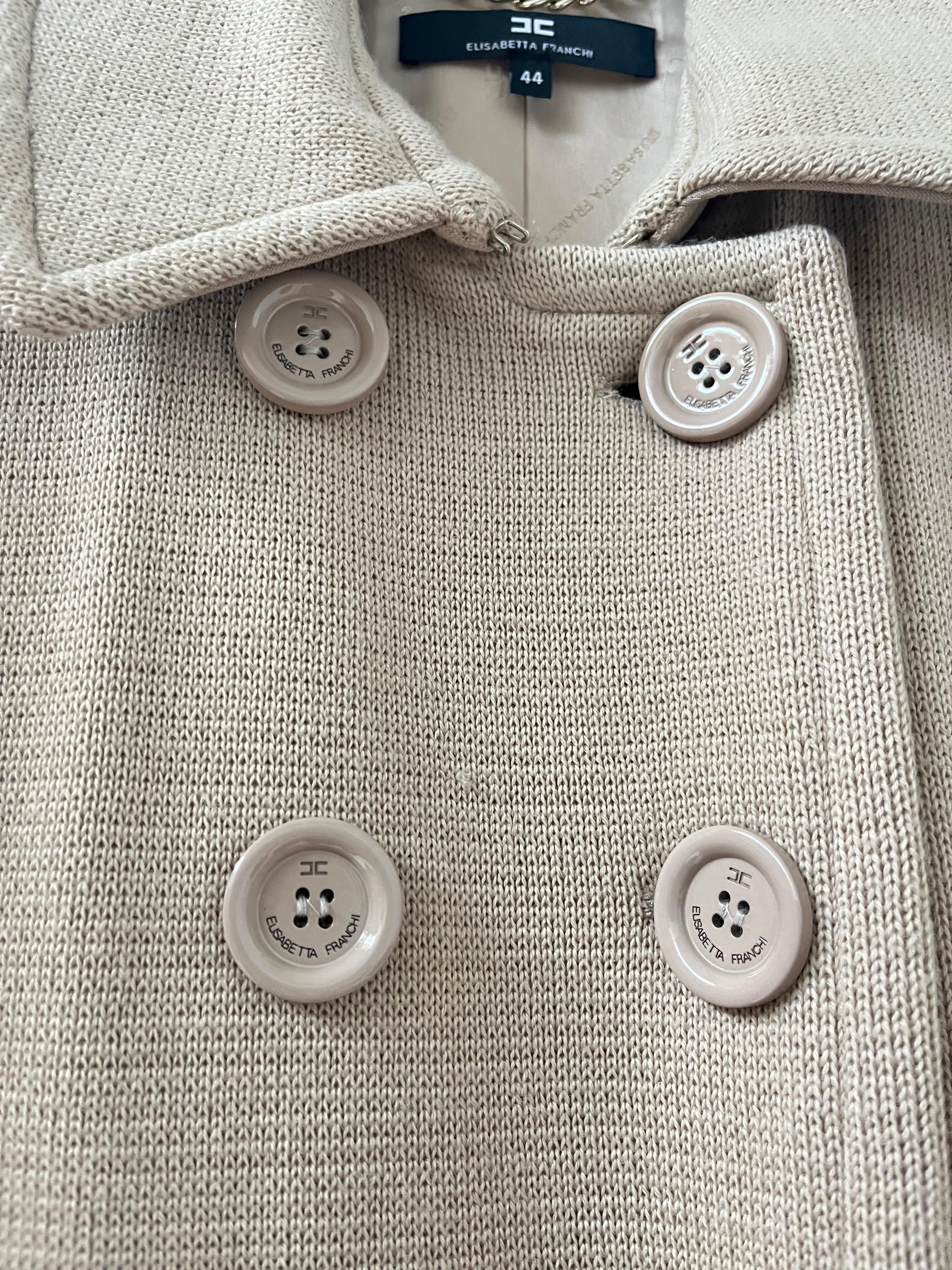 Vinatage Elisabetta Franchi Beige Virgin Wool Double-Breasted Coat en vente 2