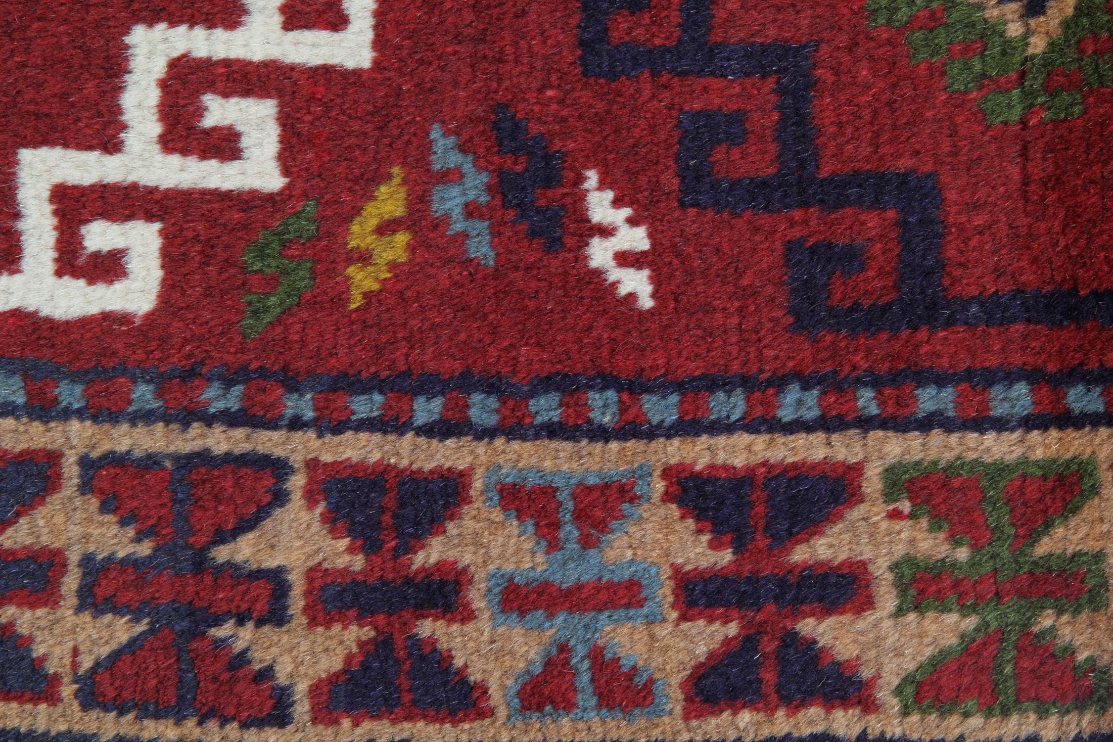 Rustic Vintage Oriental Rug Runner Red Traditional Caucasian Handmade Carpet Runners 