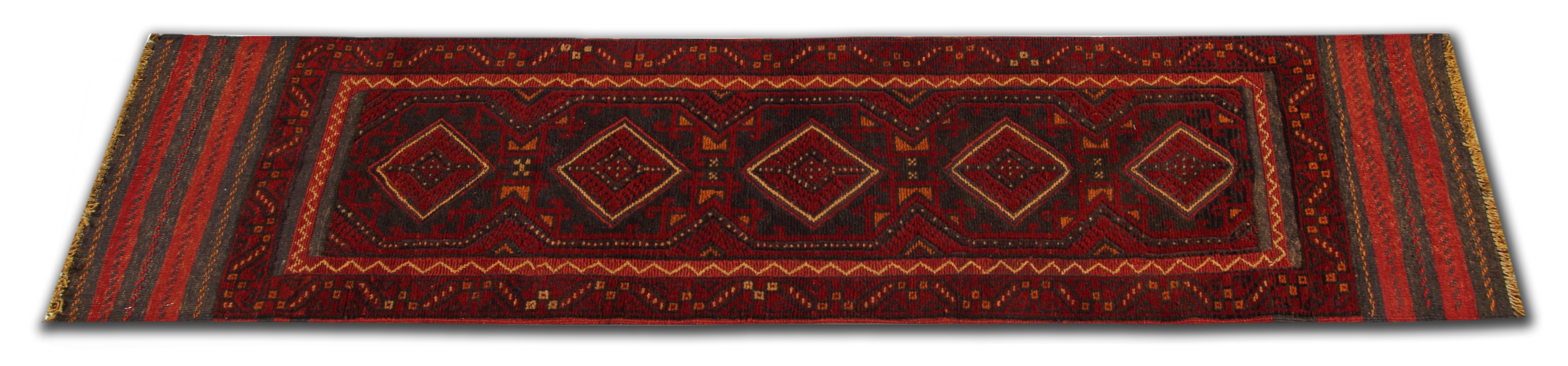 Vintage Oriental Rug Runner Rot Traditionell Kaukasisch Handgefertigt Teppich Läufer (Handgewebt) im Angebot