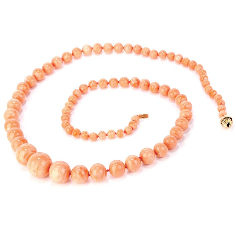 Vintage Natural Pink Coral Beads Graduated Necklace at 1stDibs pink
