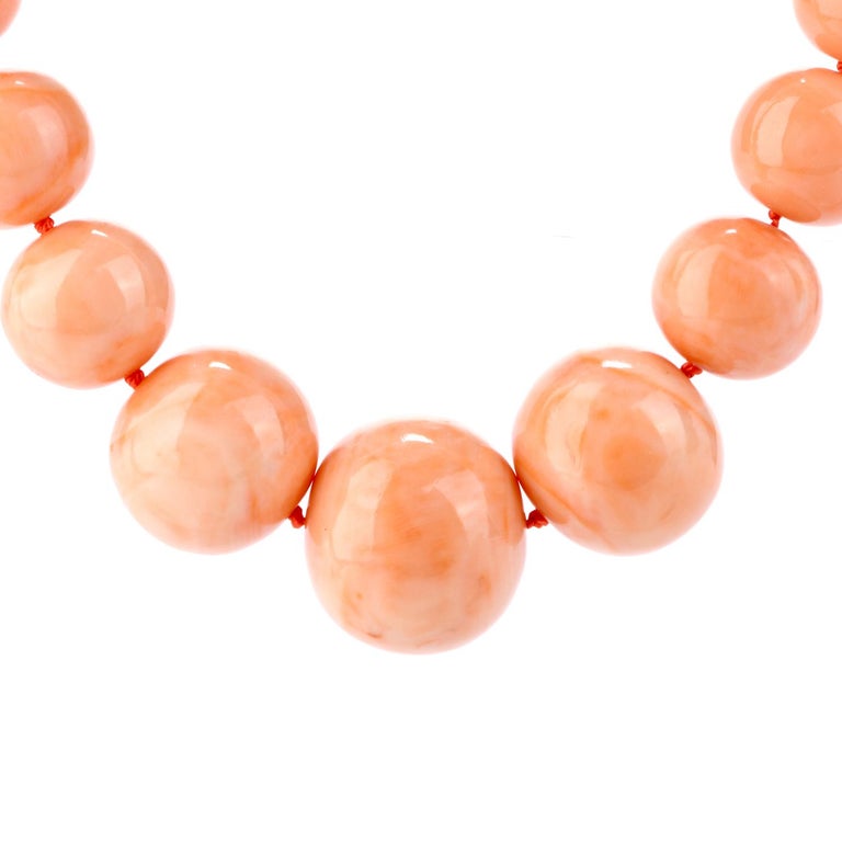 Vintage Natural Pink Coral Beads Graduated Necklace at 1stDibs