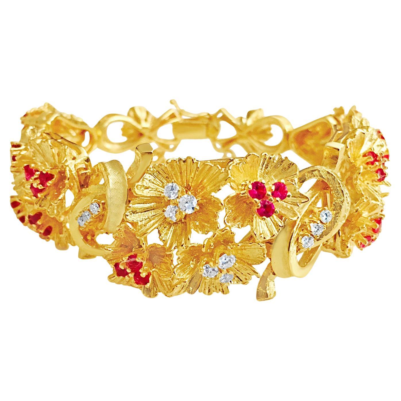 Vinatge Bracelet en or 18K 7 CARAT rubis birman diamant en vente