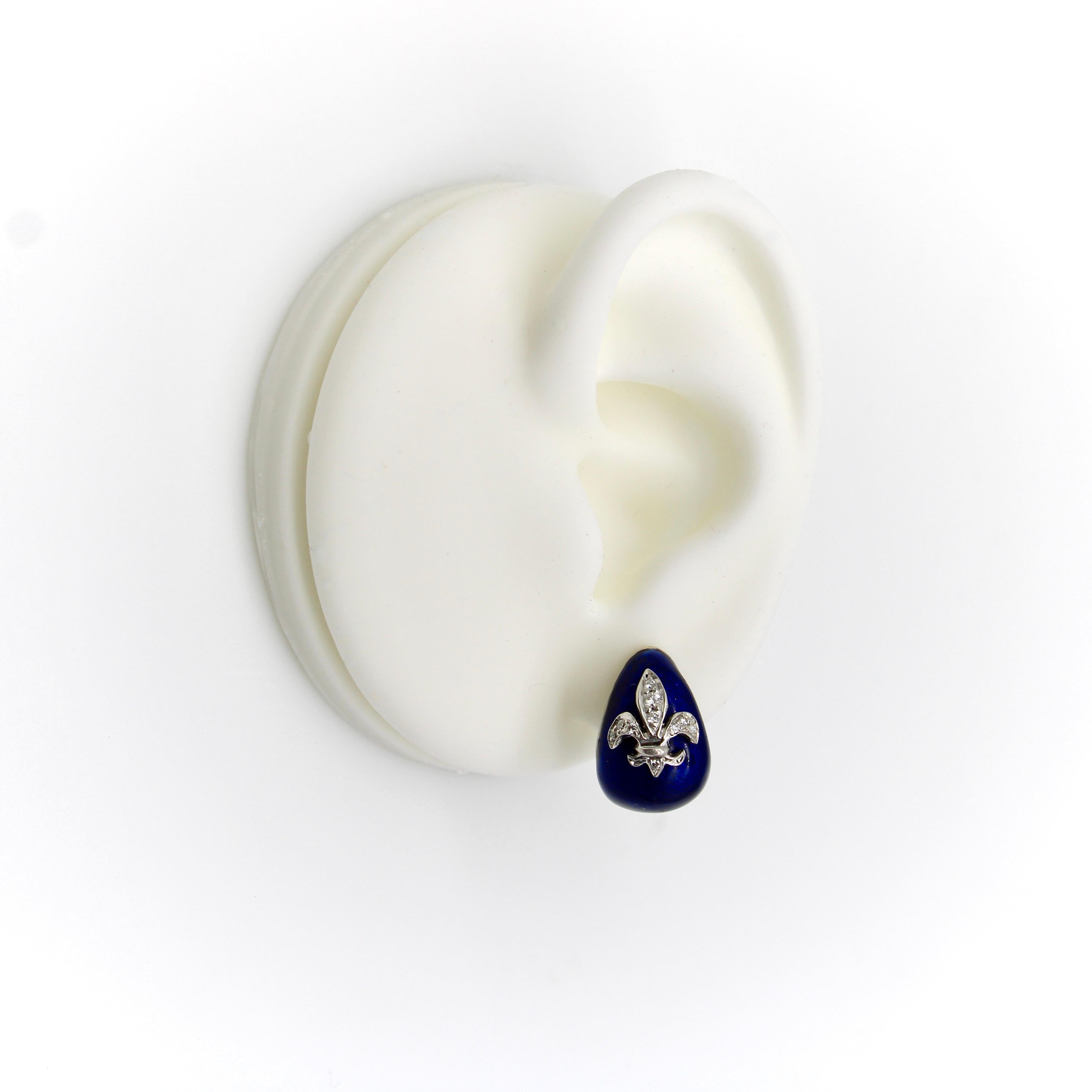Vinatge 18K Weißgold Hidalgo Emaille Fleur-De-Lis Diamant-Ohrringe im Angebot 4
