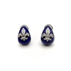 Vinatge 18K Weißgold Hidalgo Emaille Fleur-De-Lis Diamant-Ohrringe