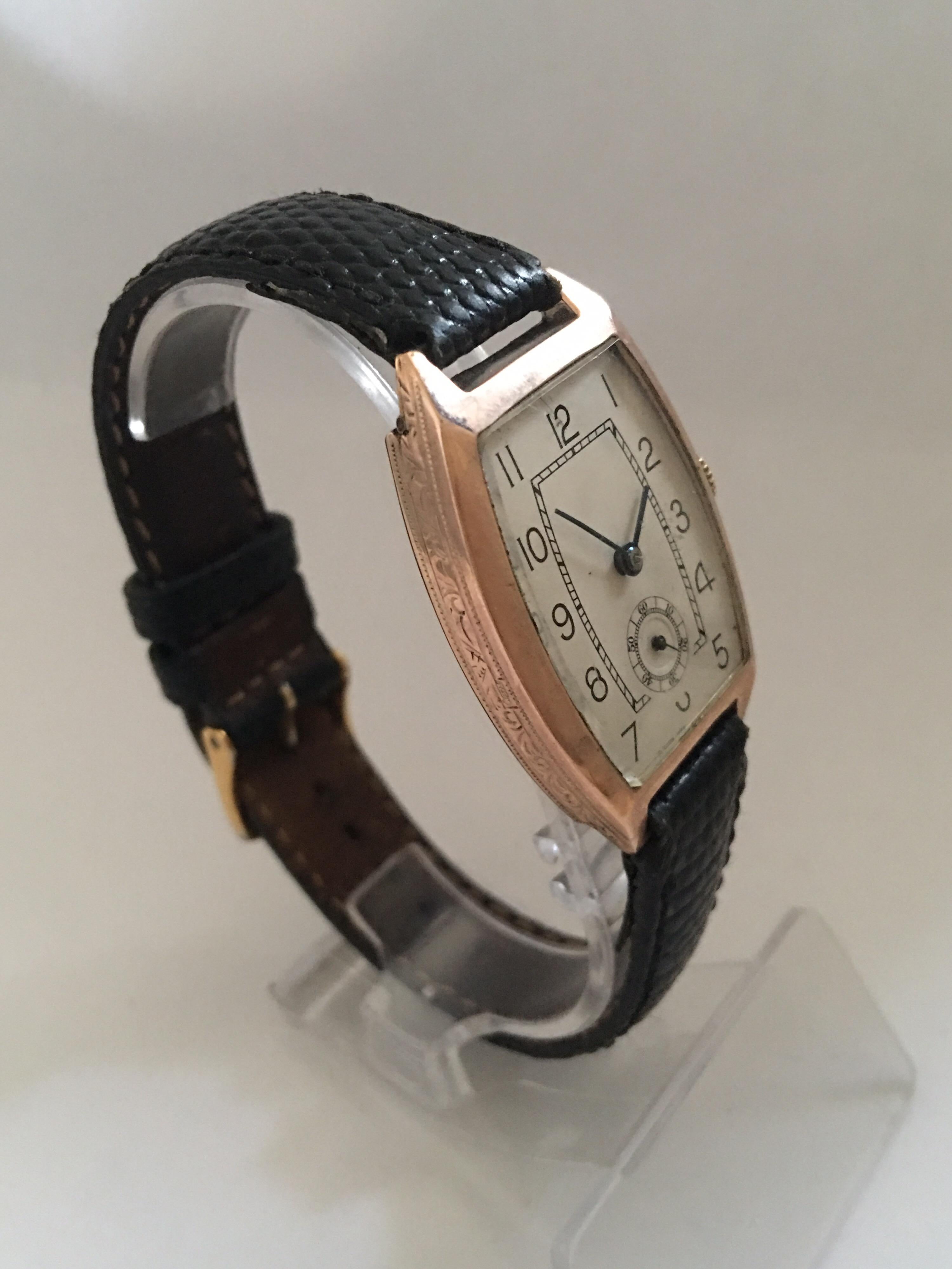 Vintage 1920’s 9K Rose Gold Wristwatch.

This beautiful mechanical hand-winding vintage Gold watch is in good working condition and is running well. The strap is a bit worn.

Please study the images carefully as form part of the description.