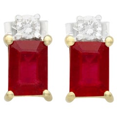 Boucles d'oreilles Vinatge des années 2000 en or blanc et or jaune avec rubis et diamants 2,45 carats