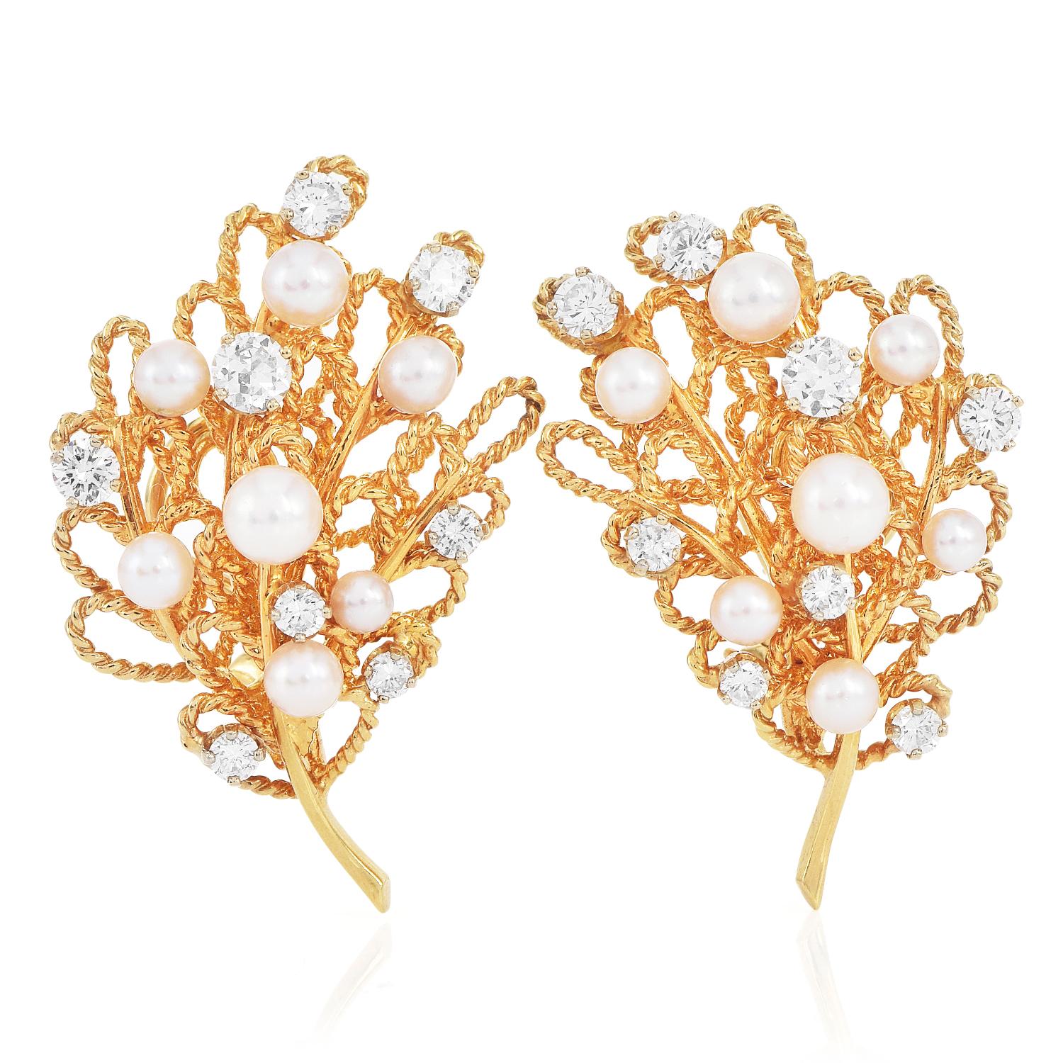 Fine rope finish inspired on a floral bouquet creates a multi-level effect on these highly detailed clip-on earrings.

Crafted in Luxurious 22K yellow gold, these earrings

measure appx. 2 x 1 inch long.

(16) round brilliant cut Diamonds, add shine