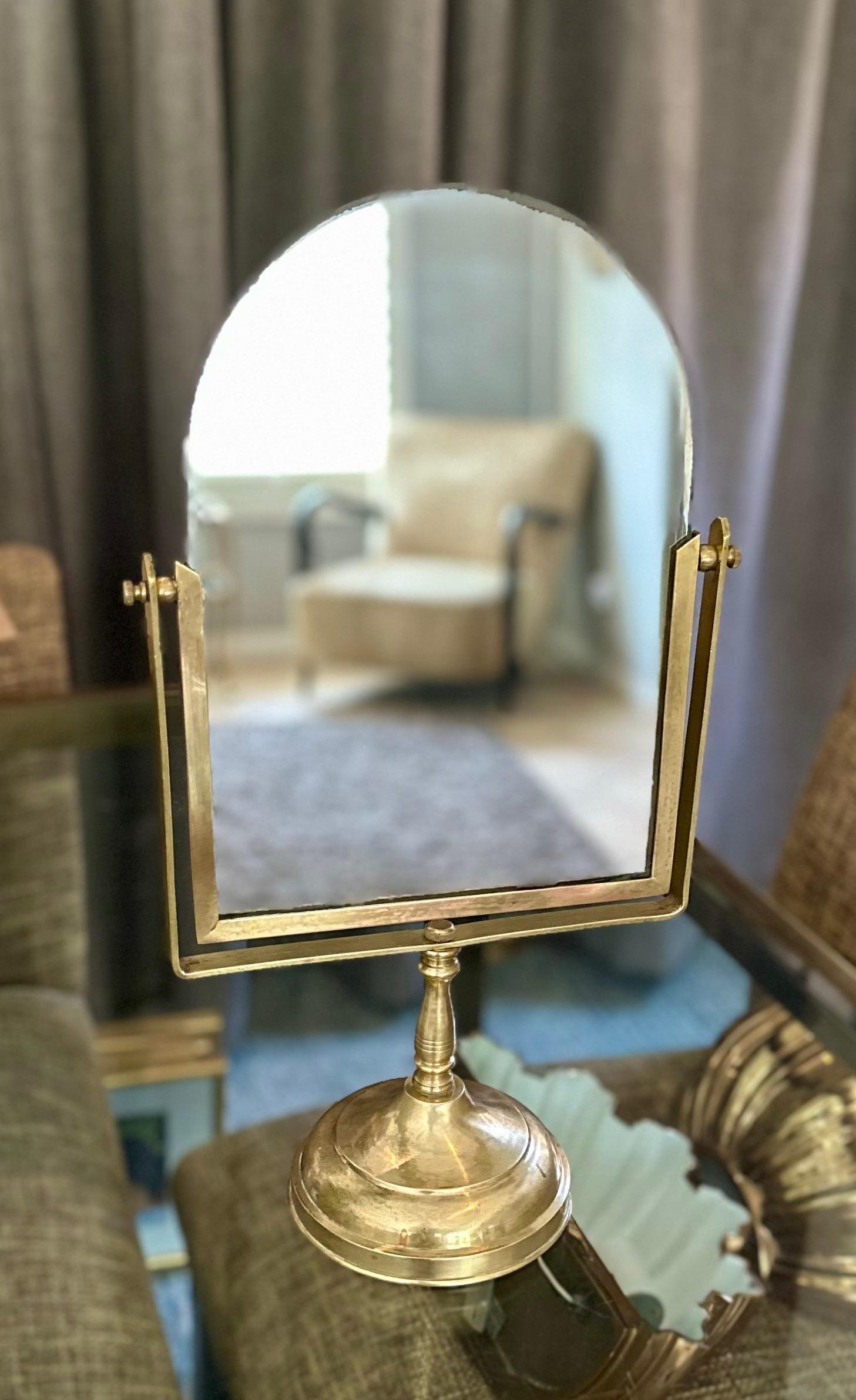 North American Vinatge Brass Swivel Mirror Vanity Table Mirror For Sale