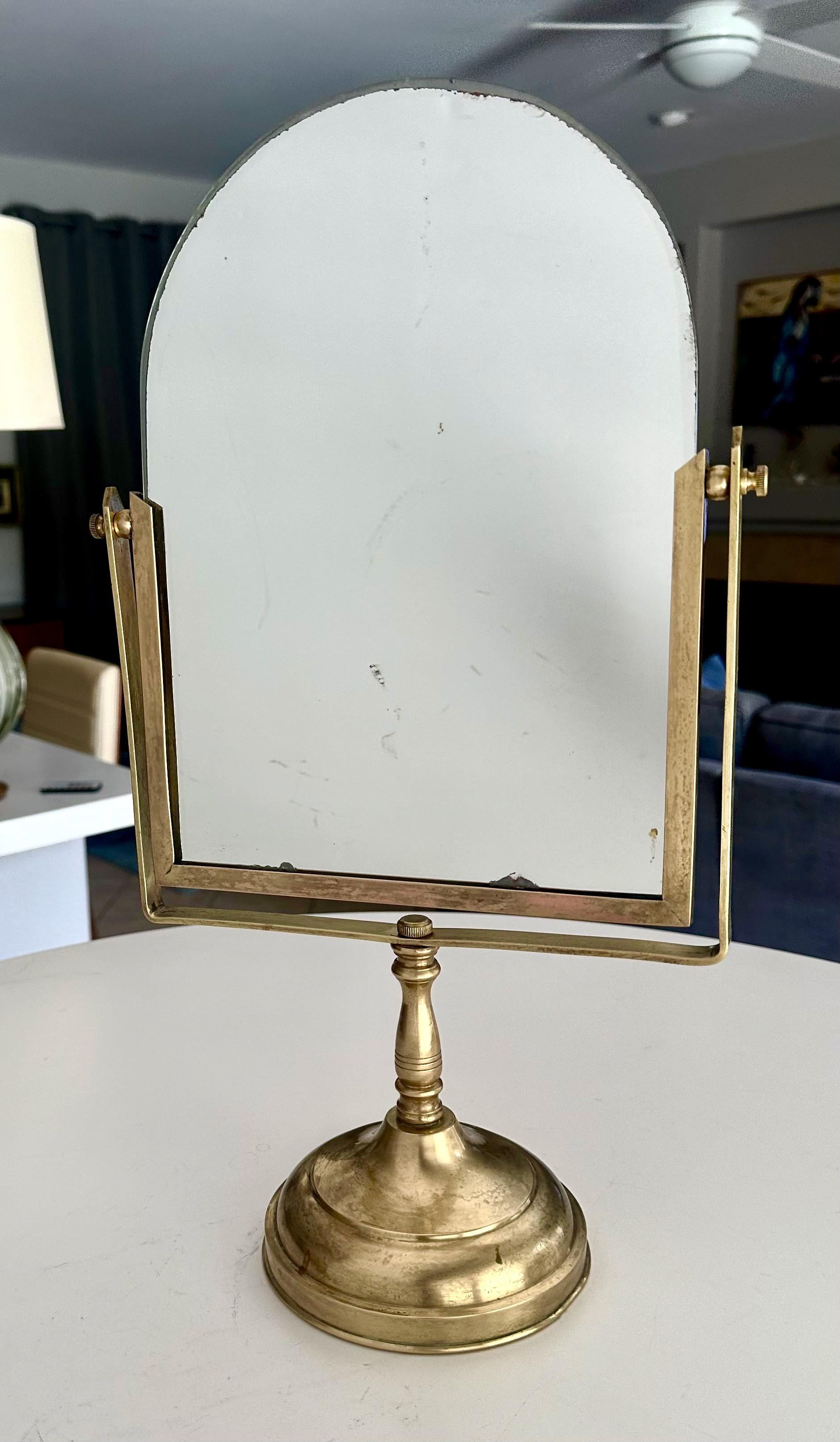 Glass Vinatge Brass Swivel Mirror Vanity Table Mirror For Sale