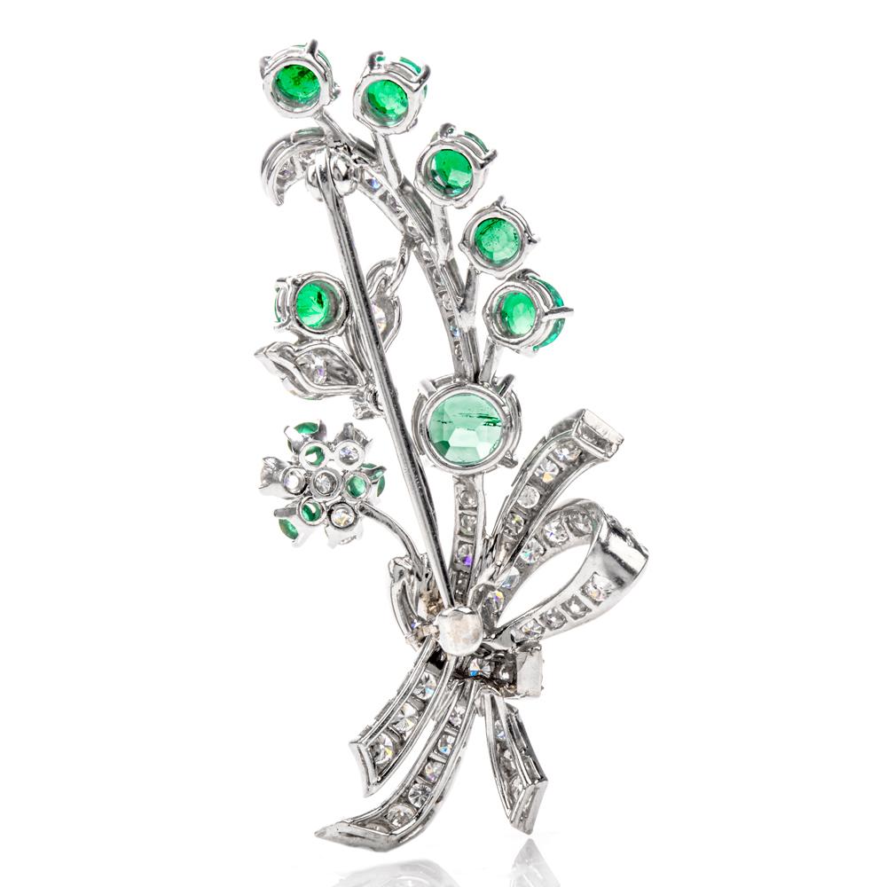 Art Deco Vinatge Deco Emerald Diamond Platinum Flower Bouquet Pin