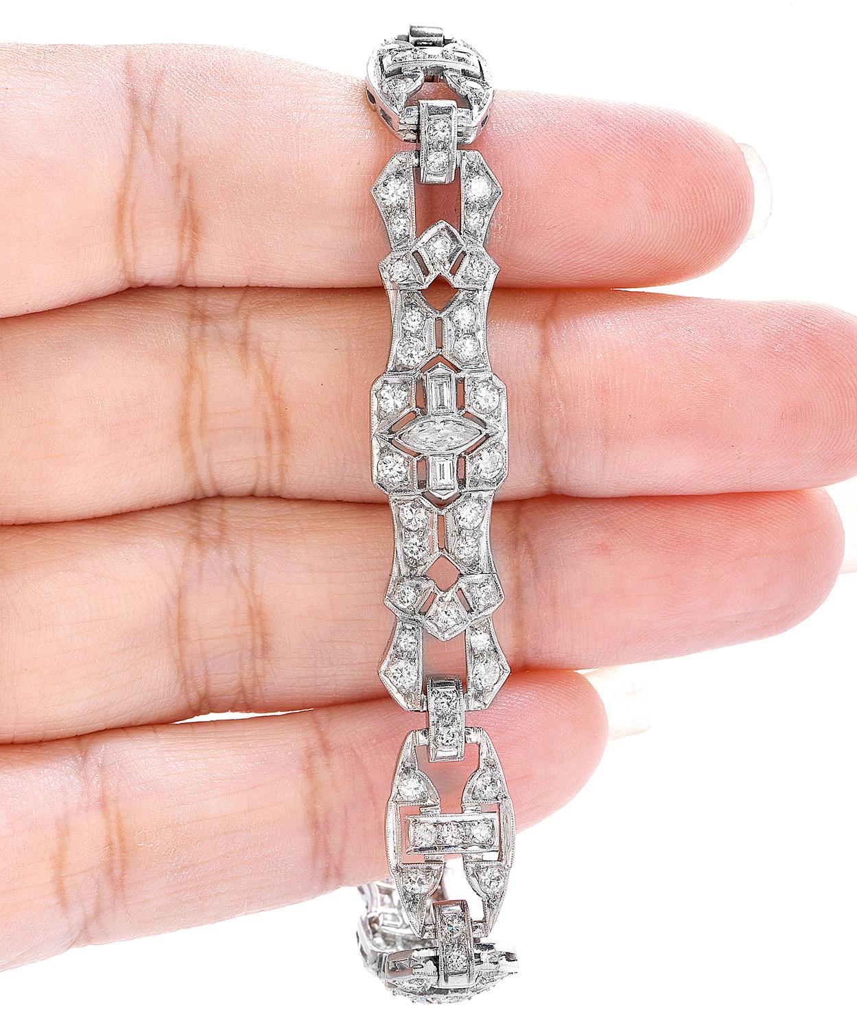 Women's or Men's Vinatge Diamond Platinum Art Deco Link Bracelet