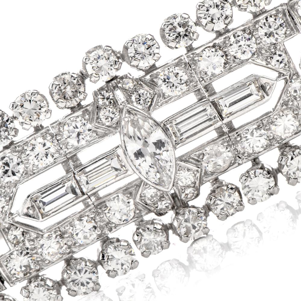 Vinatge European Diamond Platinum Wide Link Bracelet In Excellent Condition In Miami, FL