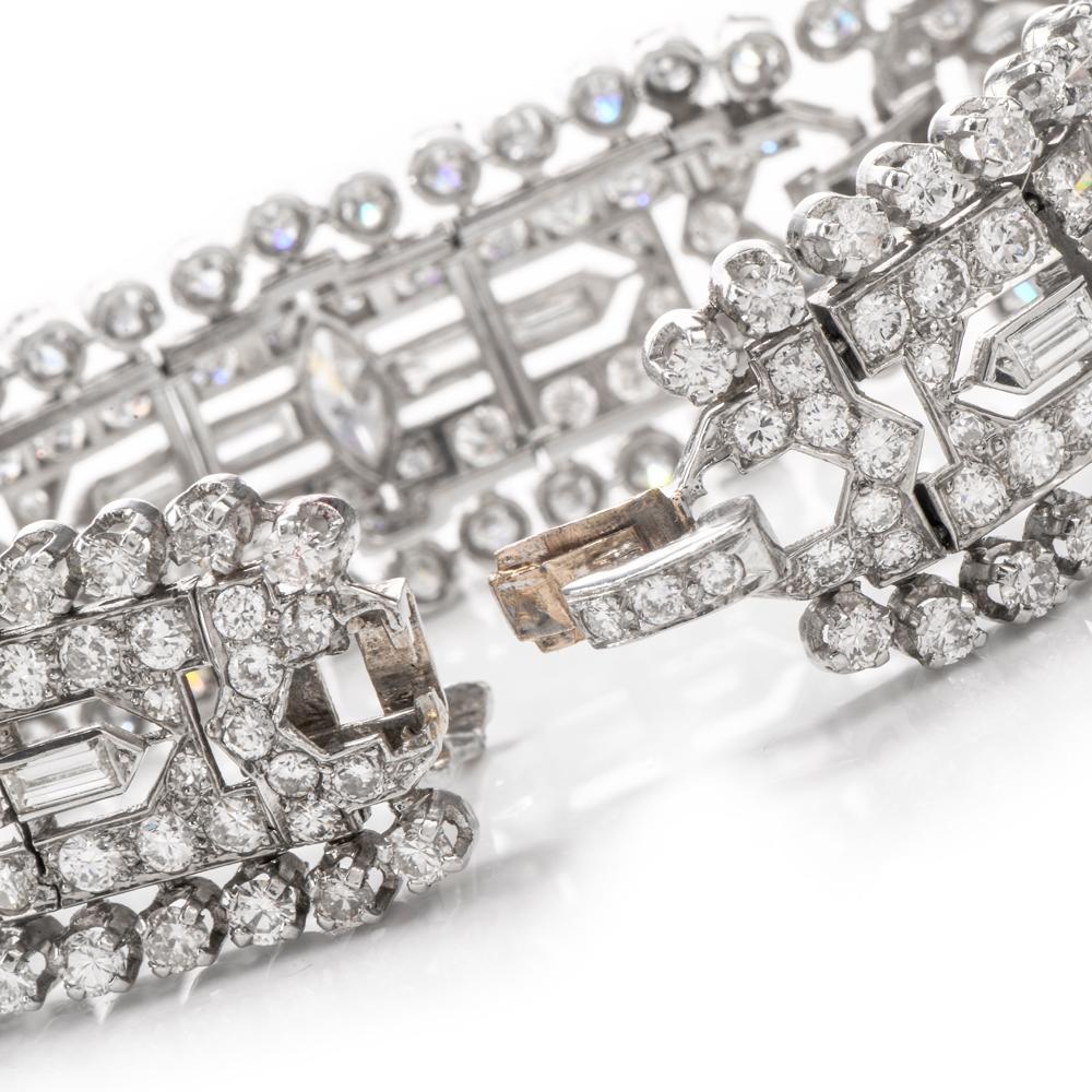 Women's or Men's Vinatge European Diamond Platinum Wide Link Bracelet