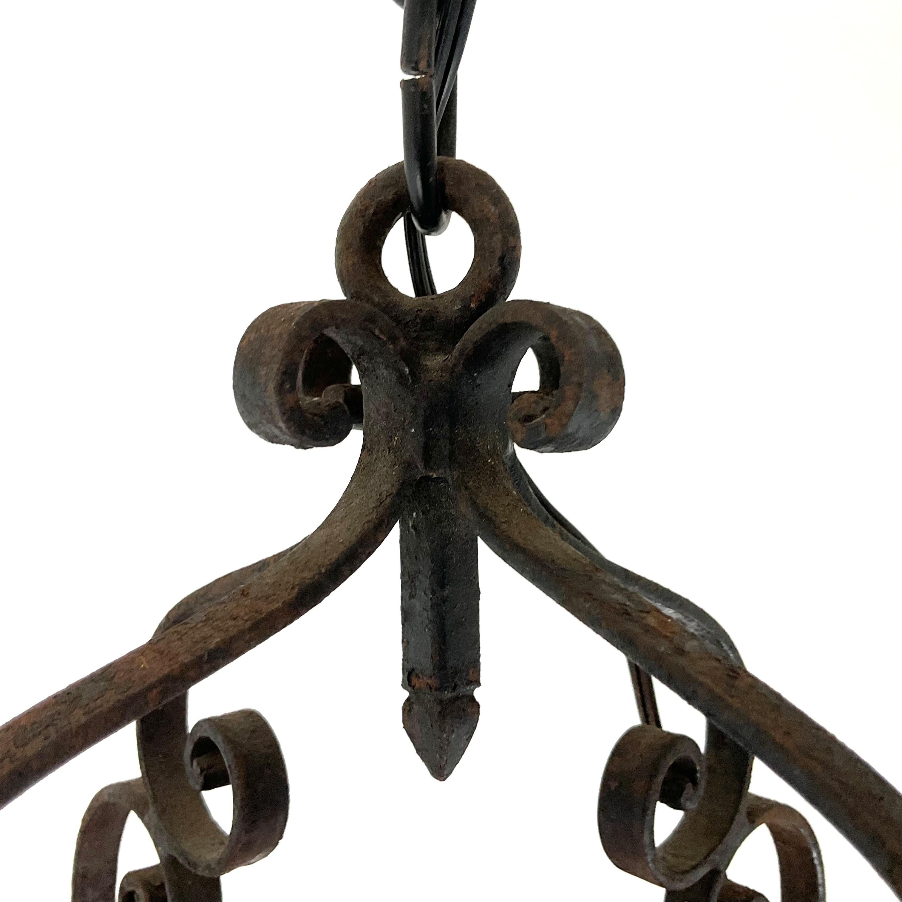 Verre Vinatge Forged Iron Italian Lantern en vente