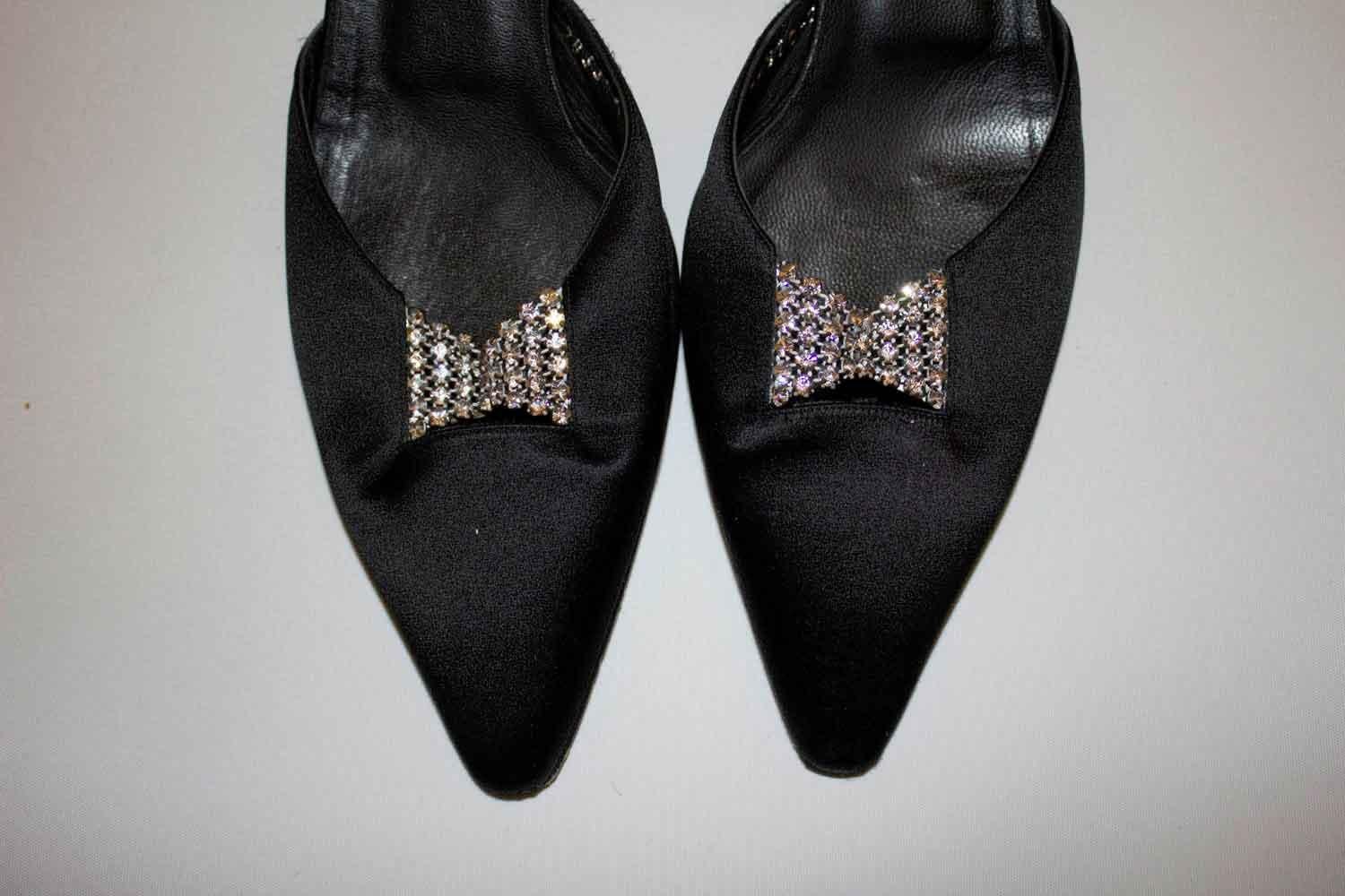 Vinatge Gina Black Satin Mules For Sale 1