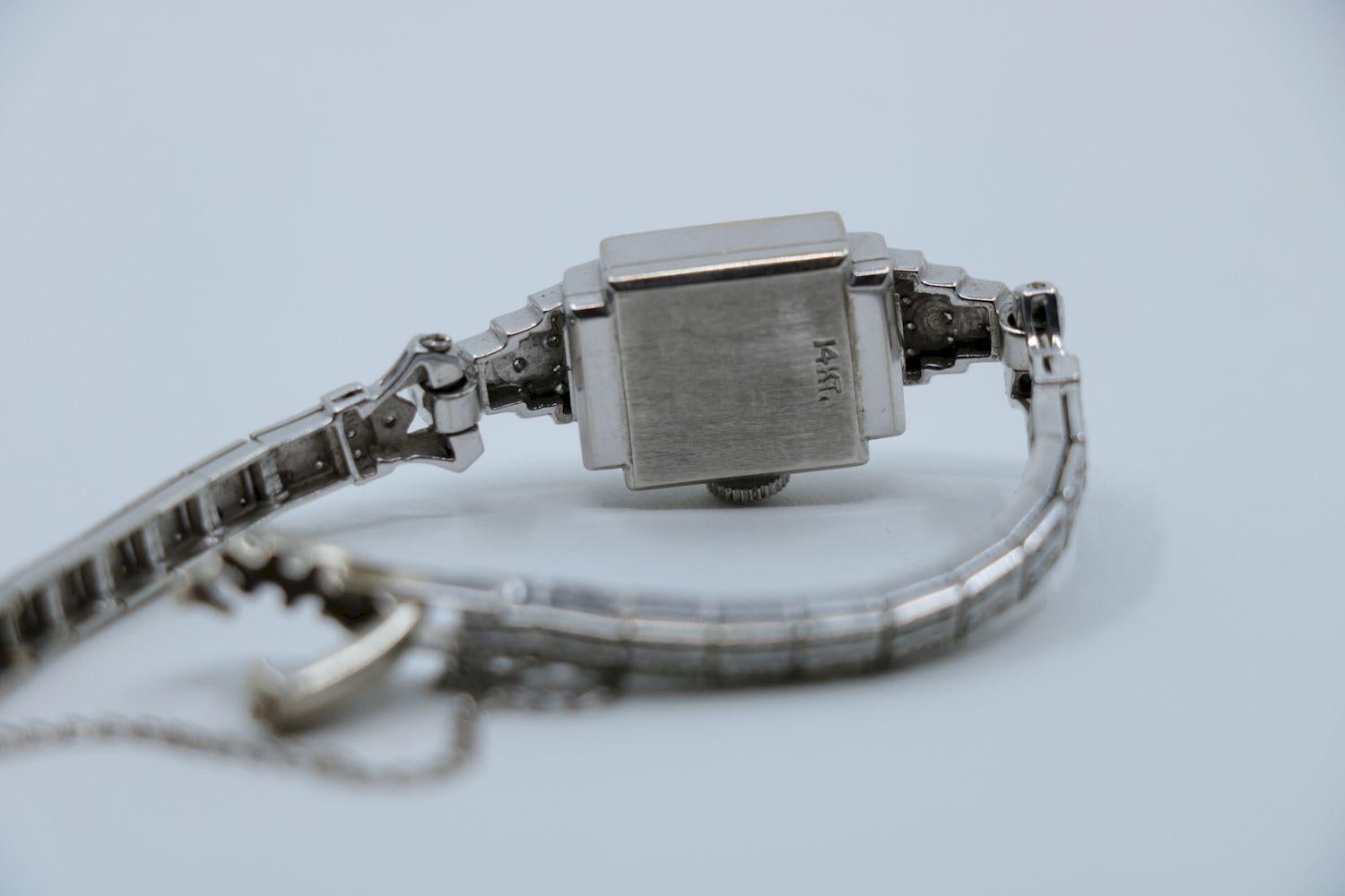Vinatge Hamilton 14K White Gold Diamond Watch Bracelet 7