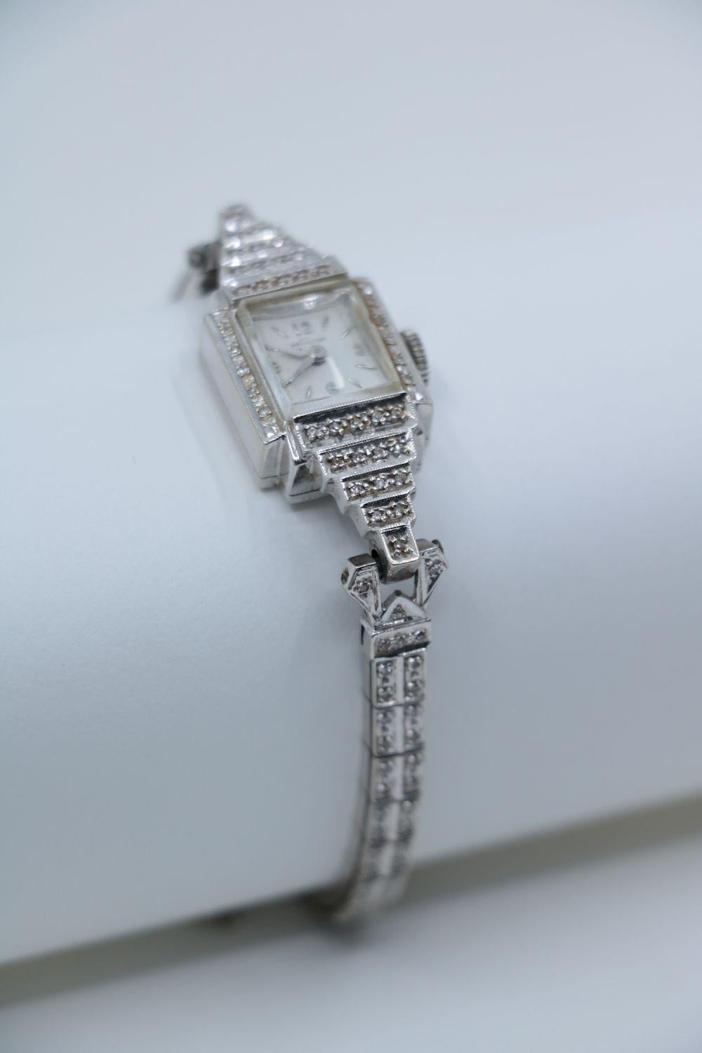 Vinatge Hamilton 14K White Gold Diamond Watch Bracelet 1