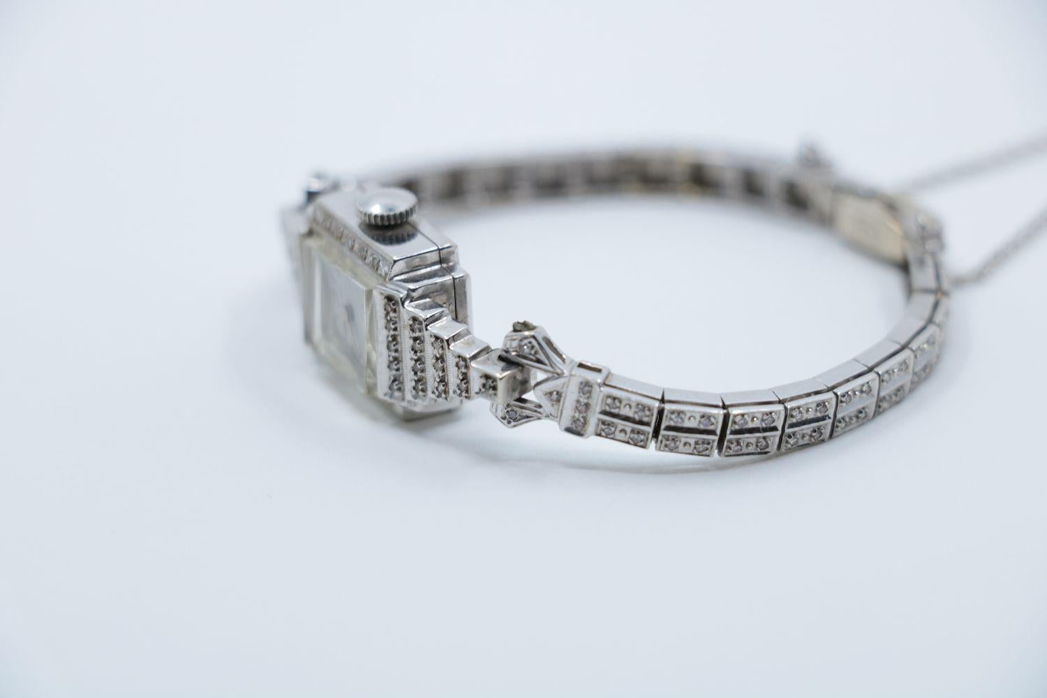 Vinatge Hamilton 14K White Gold Diamond Watch Bracelet 4