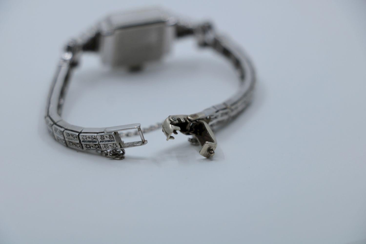 Vinatge Hamilton 14K White Gold Diamond Watch Bracelet 5