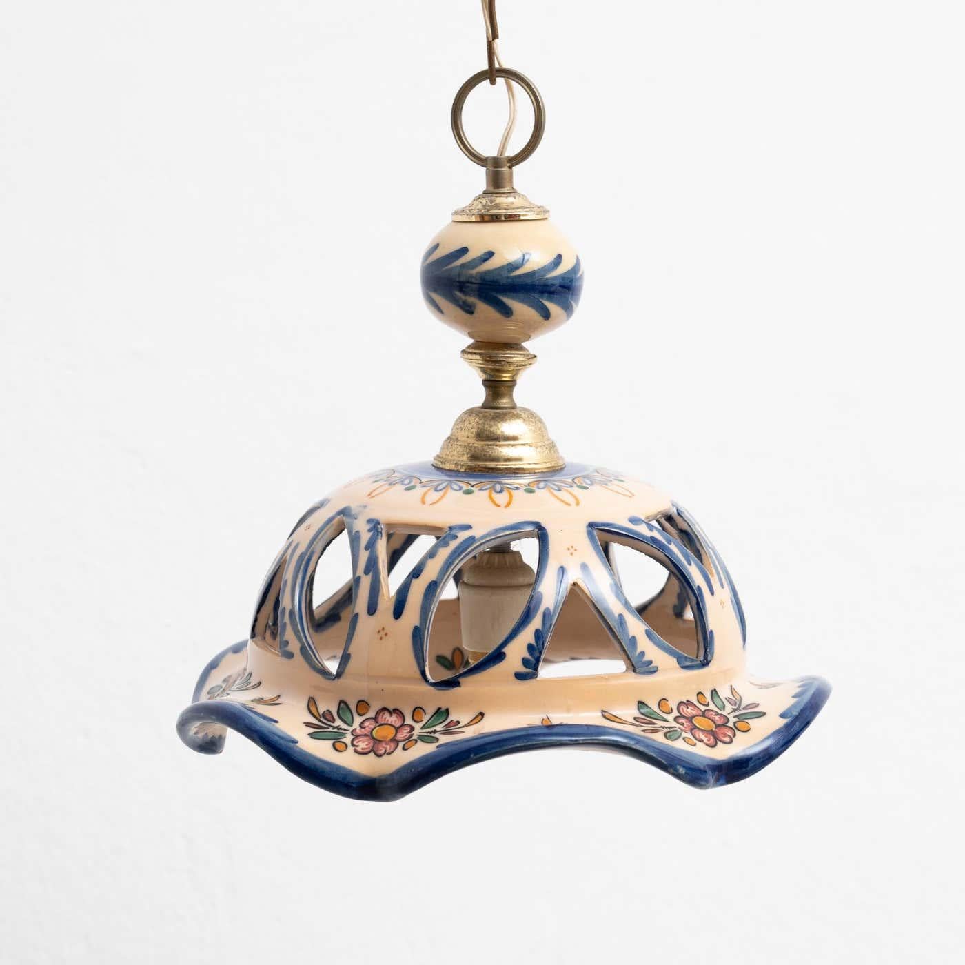 Mid-Century Modern Vinatge Hand Painted Ceramic Ceiling Lamp, circa 1980 For Sale
