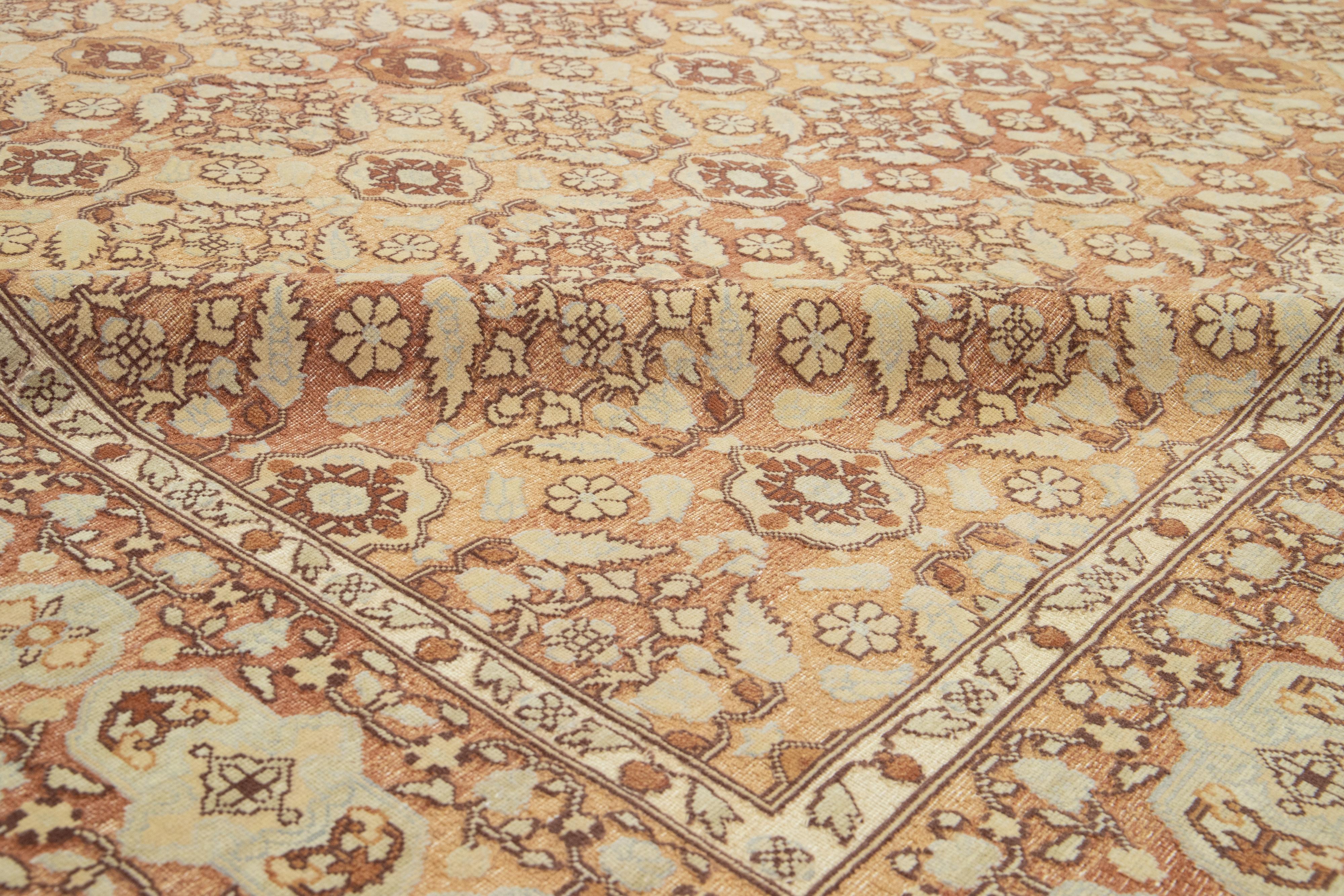 Tappeto di lana indiano Vinatge Agra Designed fatto a mano in colore marrone chiaro in vendita 3