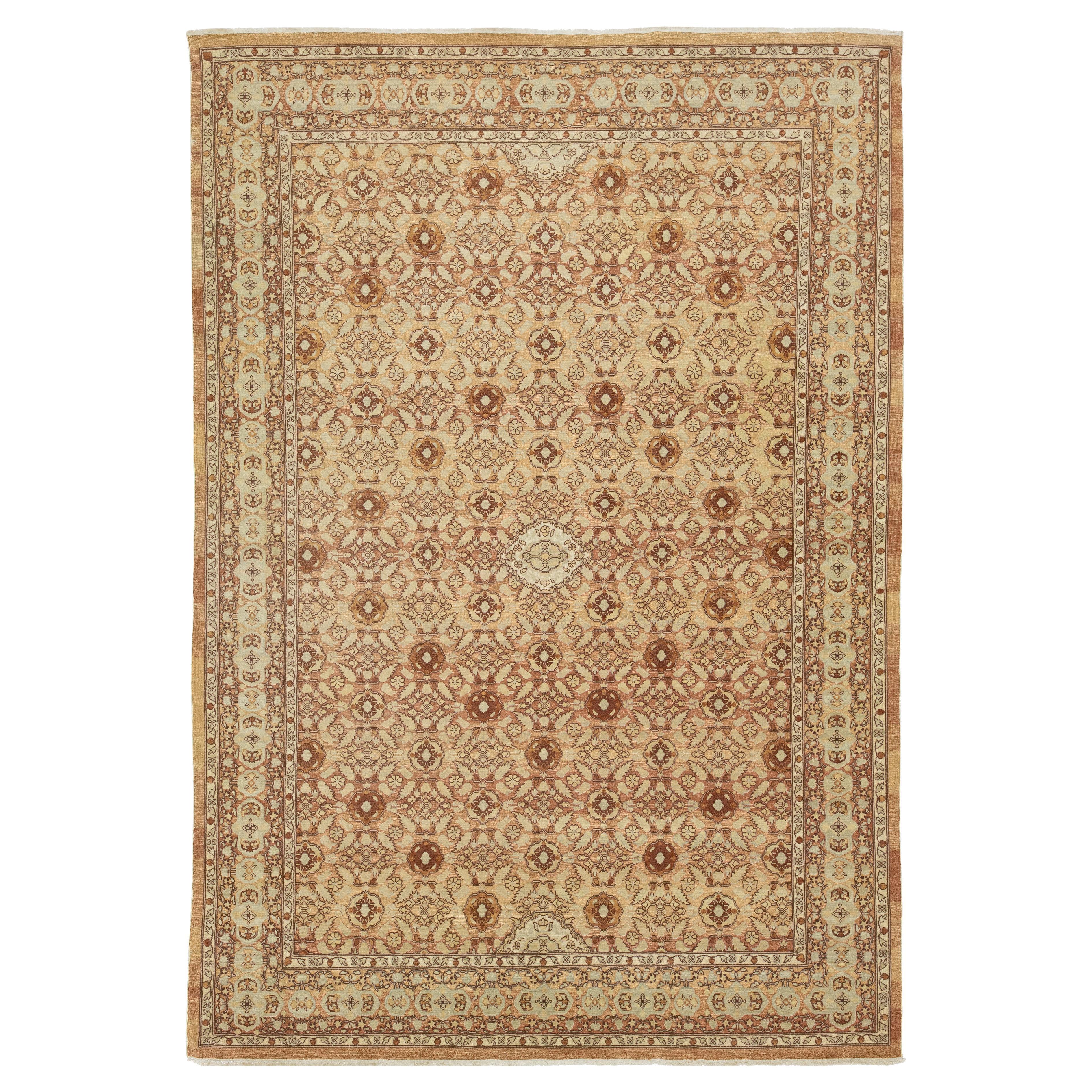 Vinatge Indian Indian Design/One Wool Rug Handmade in Light Brown Color (tapis de laine indien Design/One fait à la main)