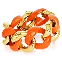 Vinatge Large Seaman Schepps Coral 18K Gold Link Bracelet