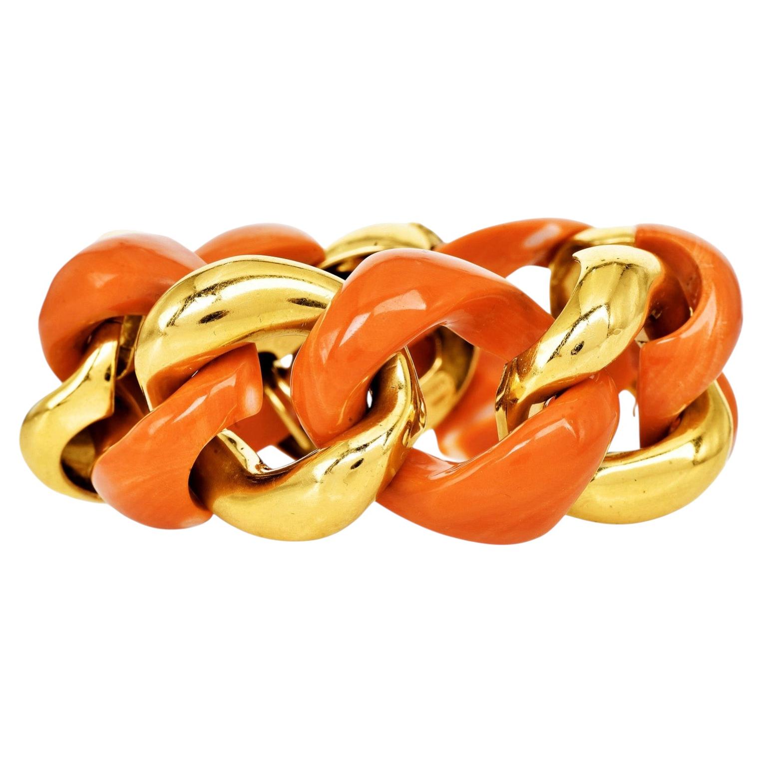 Vinatge Large Seaman Schepps Coral 18K Gold Link Bracelet