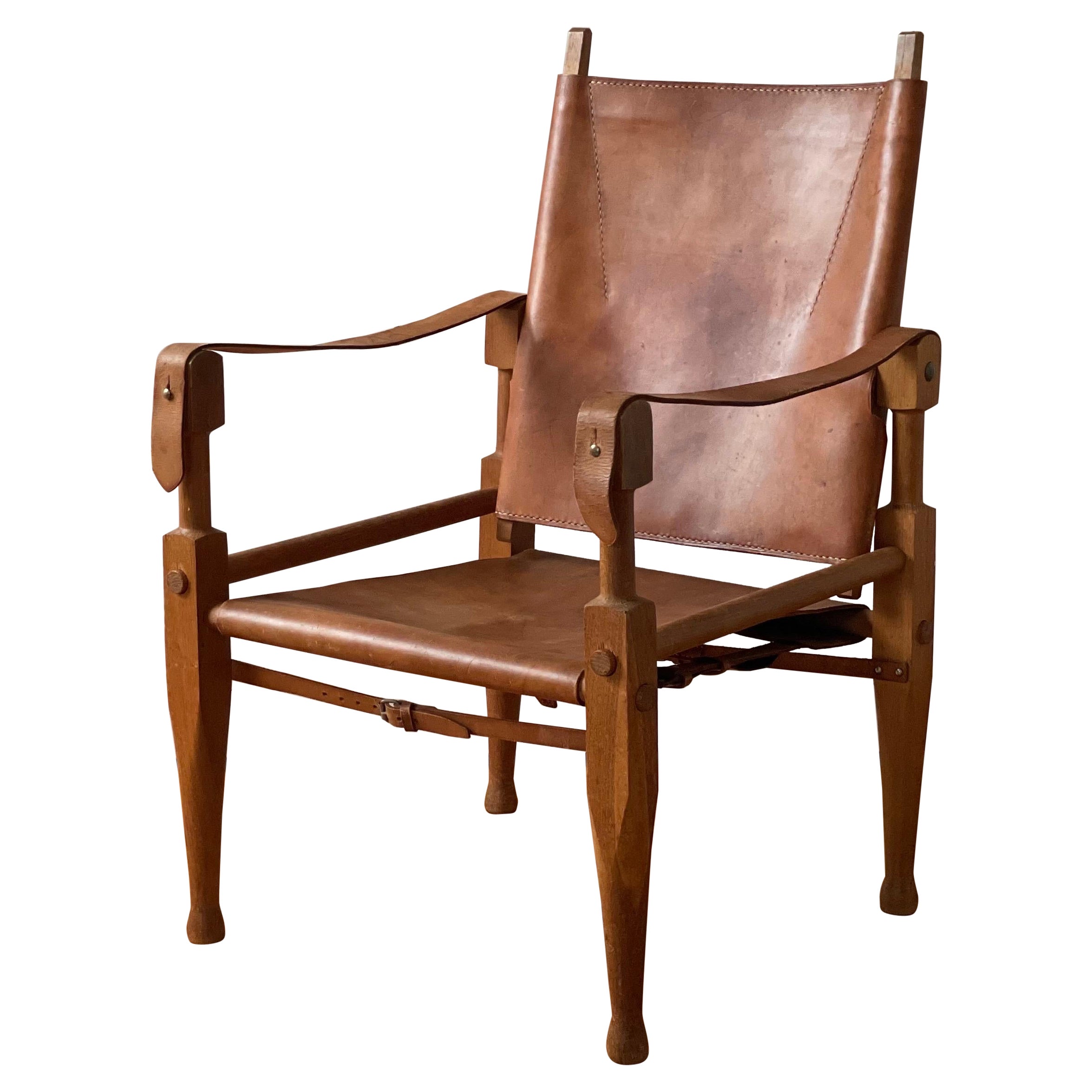Silla Safari Kienzle de cuero Vinatge Iconos del diseño danés de los años 50 Sillas de mediados de siglo