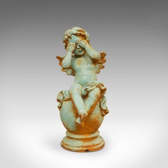 Vintage Putto Ornament, English, Cast Iron, Cherub, Garden, Statuette