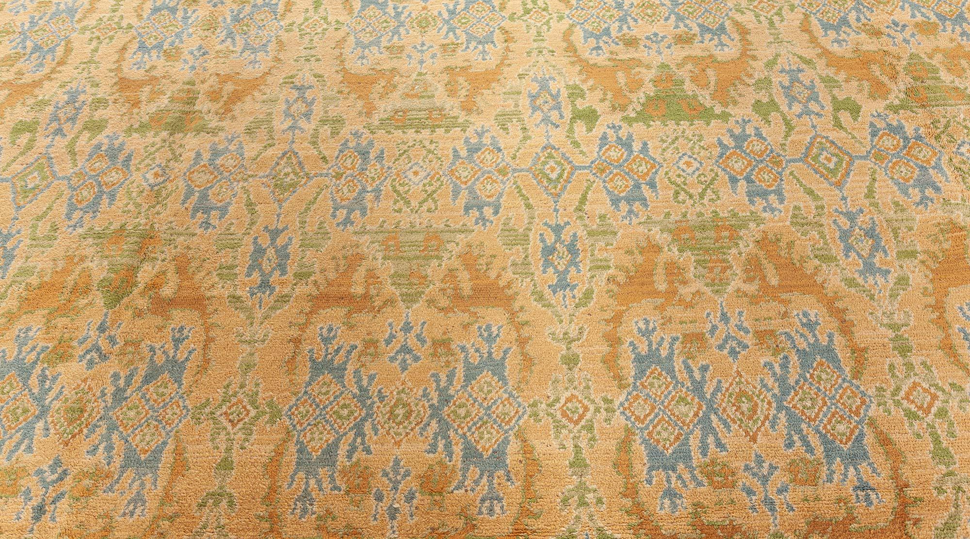 Wool Vintage Spanish Rug in Yellow, Blue and Green For Sale